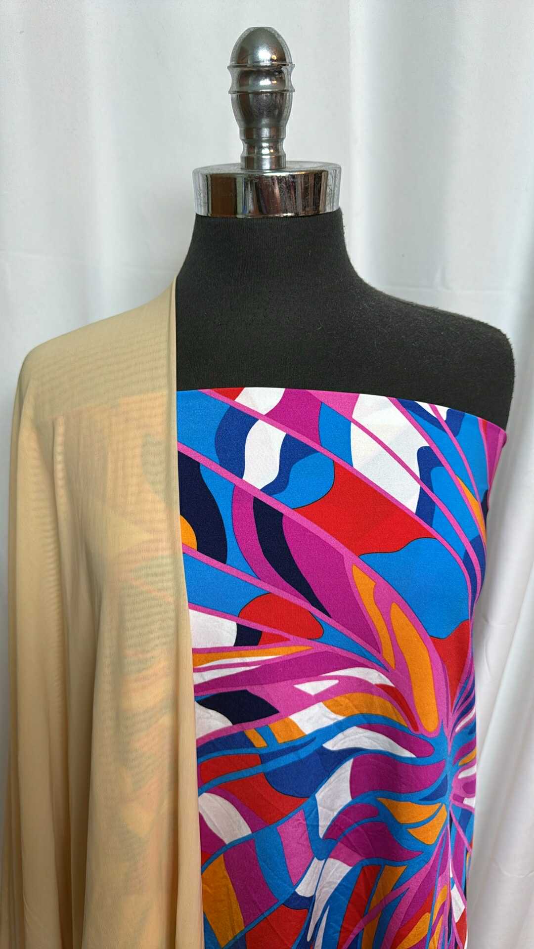 NUDE/GEO BUTTERFLY BUNDLE - 1.5 Yard Geometric Butterfly Nude Sheer Fabric & 2 Yard Nude Power Mesh (A27611) - Perfect for Dance Costumes, Lingerie, and Fashion Design Projects
