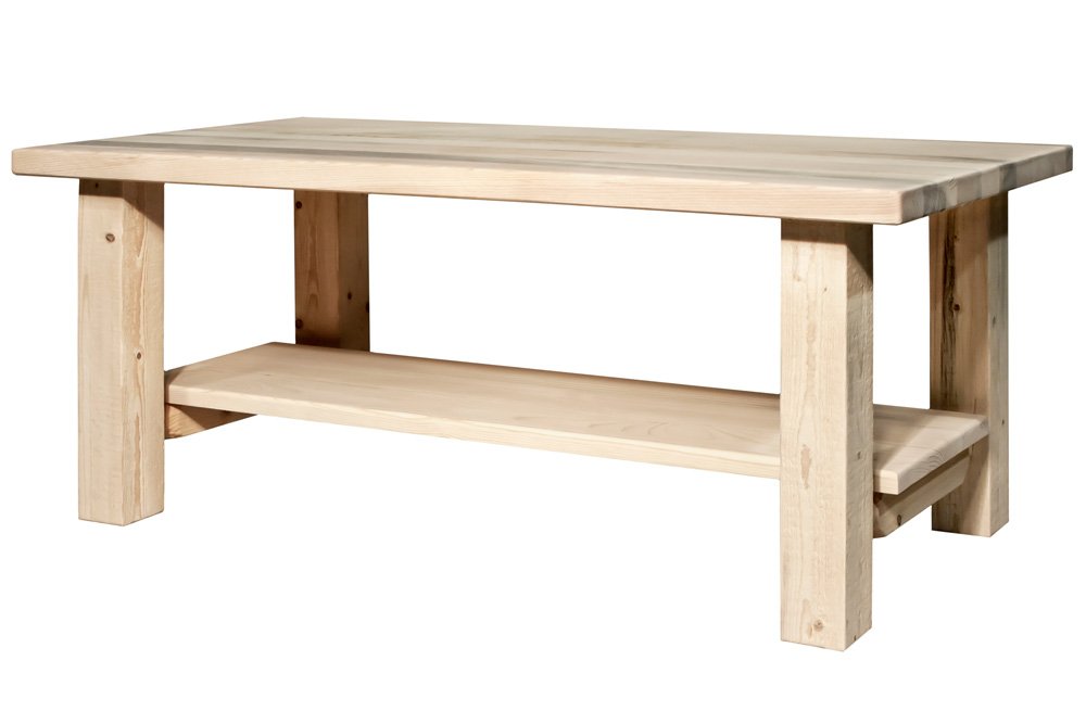 BLACK FOREST DECOR Rustic Homestead Coffee Table with Storage Shelf - Unfinished Wooden Living Room Furniture for Farmhouse, Cottage & Modern Home Decor