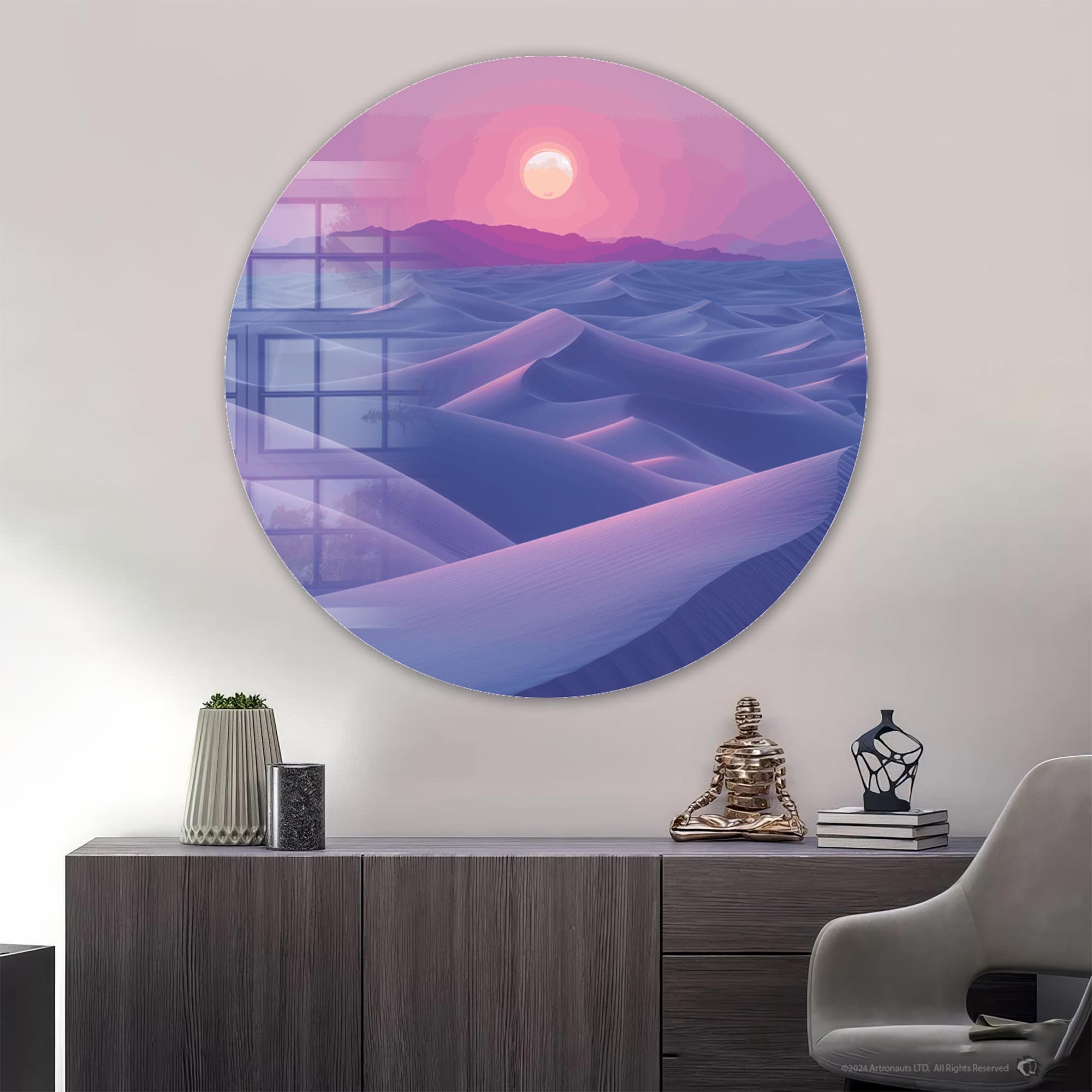 Twilight Dunes Rounded Glass Wall Art - Modern Home Decor for Living Room, Bedroom & Office - Shatterproof Glass Canvas Painting for Wall Decoration