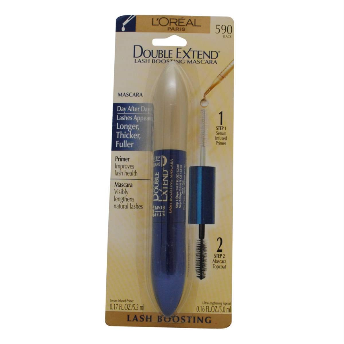 L'Oreal Paris Double Extend Lash Boosting Mascara - Black - 0.33 Fl Oz - Lengthening & Volumizing Mascara for Dramatic Lashes - Perfect for Day to Night Makeup Looks
