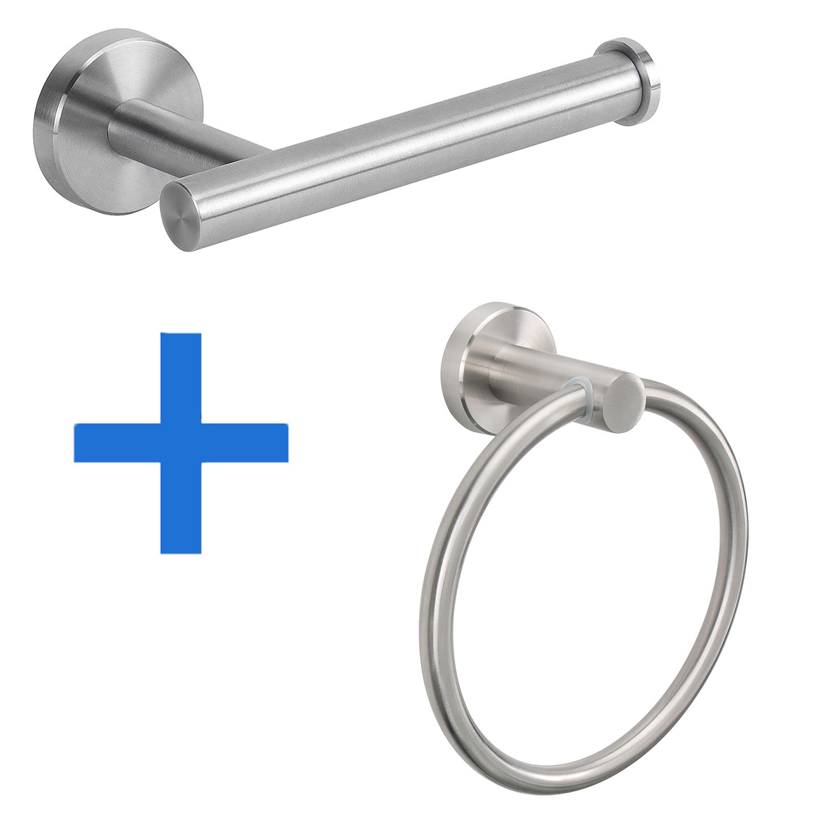 Premium Stainless Steel Toilet Paper Holder & Towel Ring Set - Brushed Nickel Wall Mounted Bathroom Hardware for Toilet Roll & Hand Towel - Durable & Stylish for Bathroom, Kitchen & Powder Room Decor