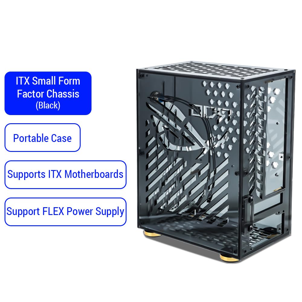 Portable Small Computer Case - Compact Plexiglass PC Enclosure for Mini-ITX Motherboard with FLEX Power Supply | Ideal for Home Office, Gaming & Compact Desktop Builds