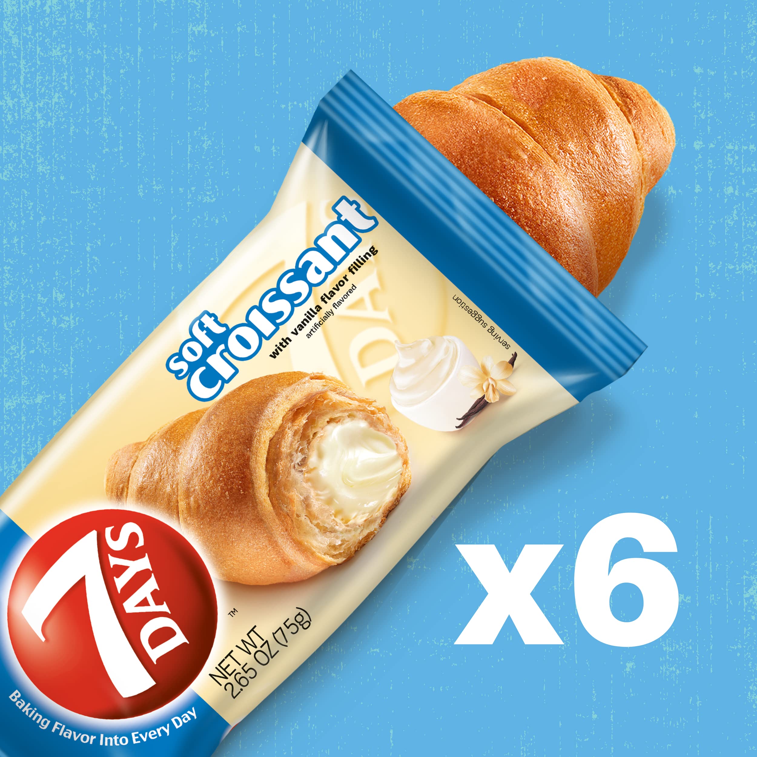 7 Days Soft Vanilla Croissants - Individually Wrapped Breakfast Pastries, Non-GMO, 2.65oz (6 Pack) - Perfect for On-the-Go Snacking, Office Breakfast or School Lunch