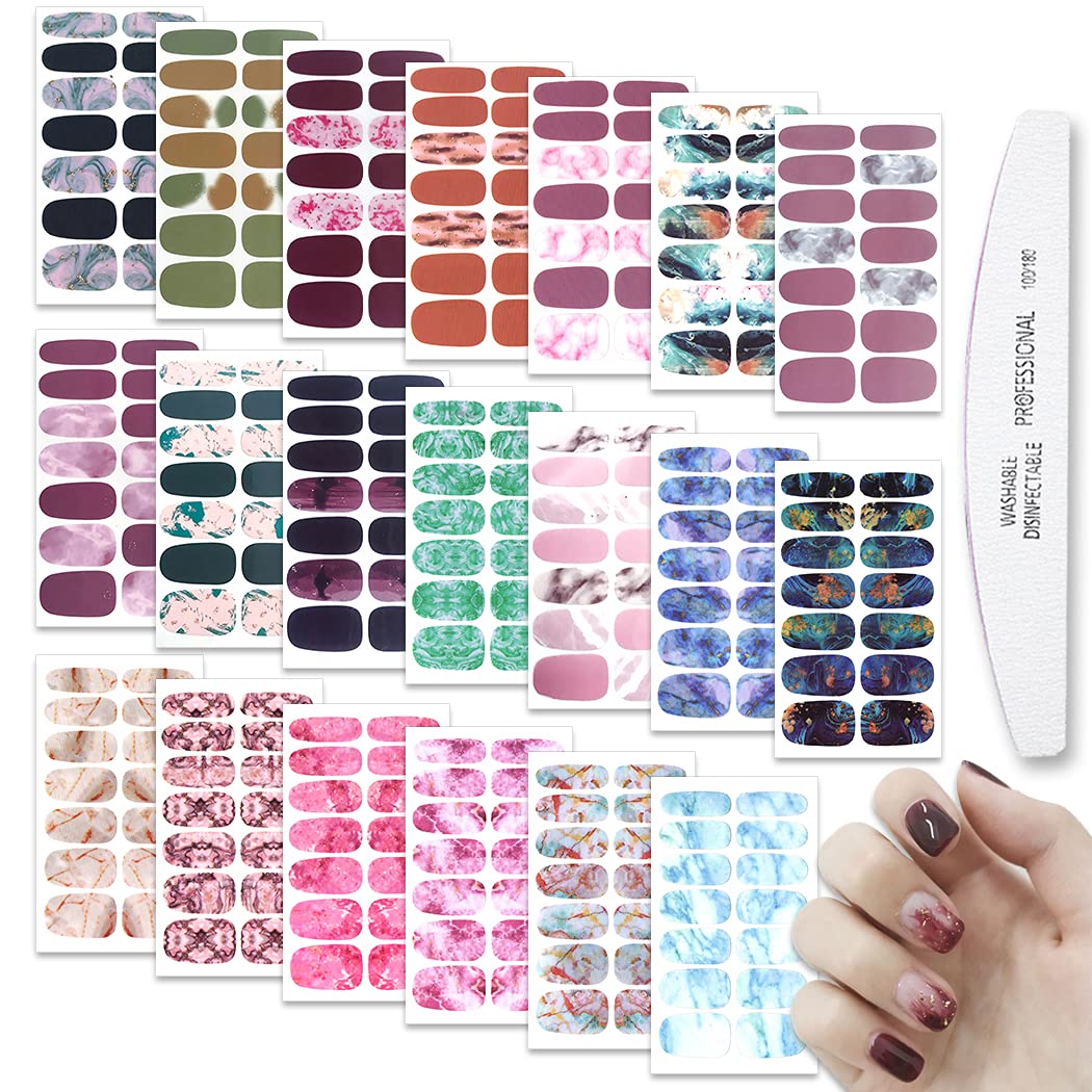 WOKOTO 20 Sheets Marble Nail Stickers - Press On Nail Polish Strips for Women, Gradient Nail Wraps with Nail File | DIY Salon-Quality Manicure at Home, Perfect for Parties & Special Occasions