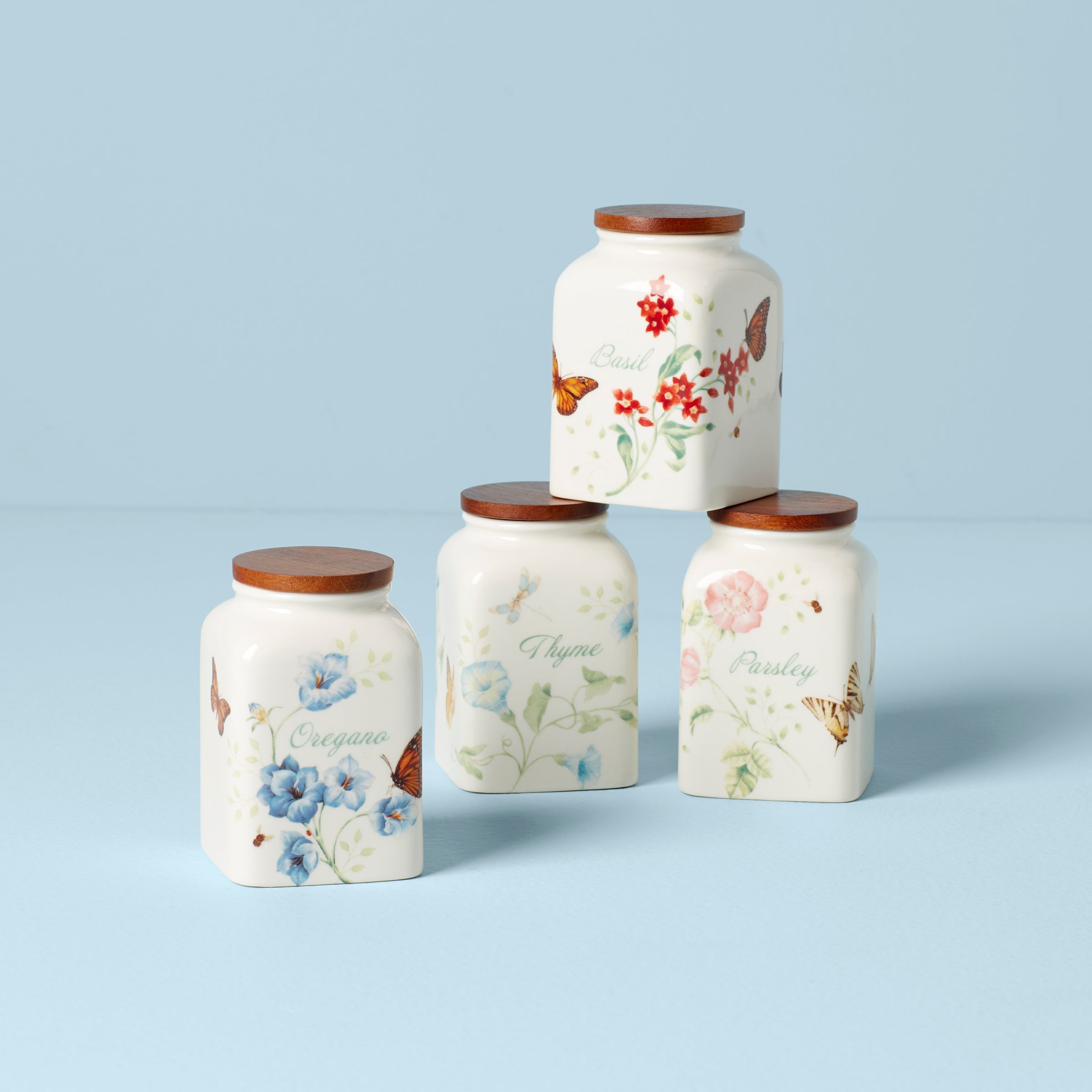 Butterfly Meadow Glass Spice Jars Set of 4 - Airtight Kitchen Storage Containers for Herbs, Spices & Seasonings - Perfect for Pantry Organization & Cooking Essentials