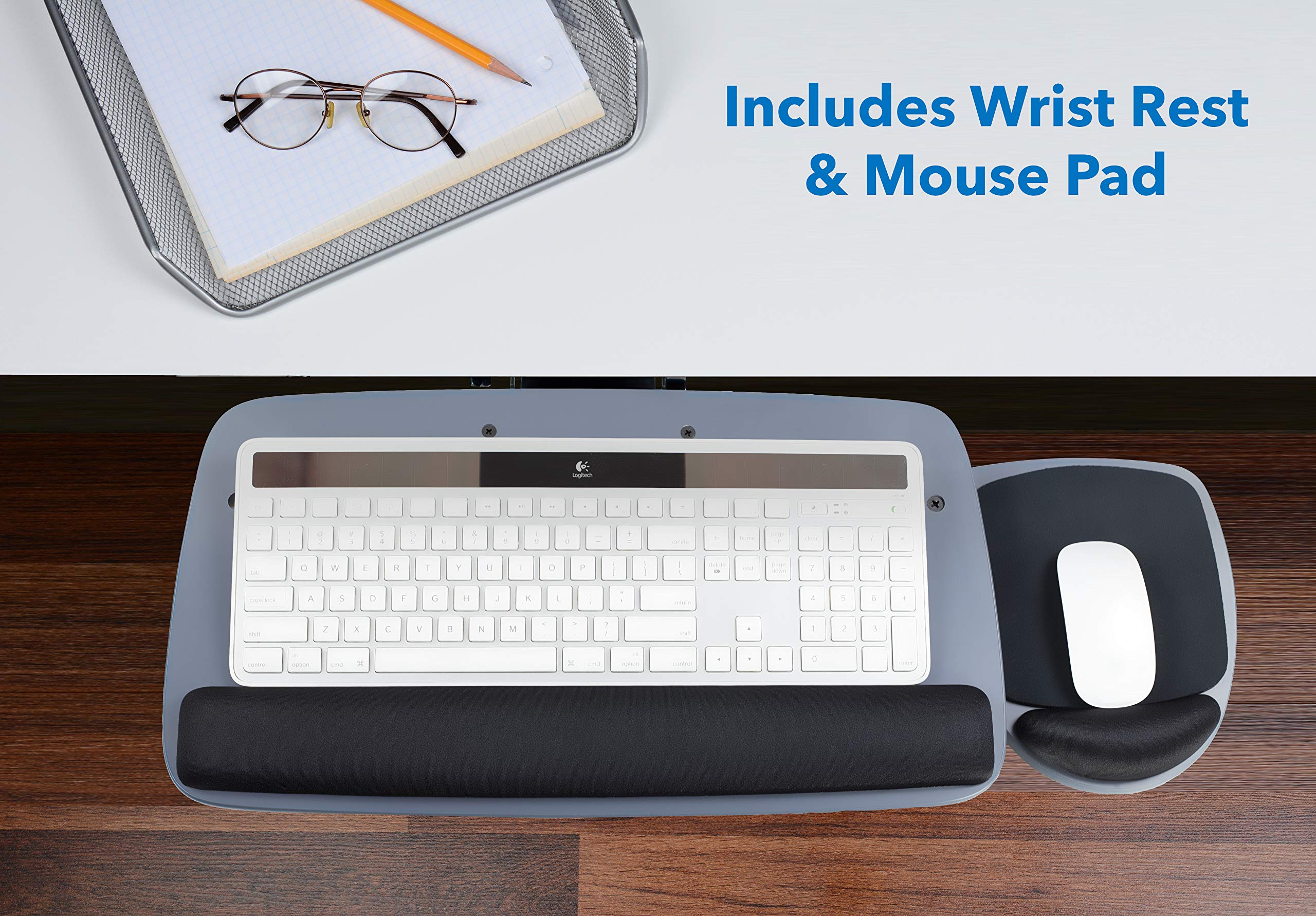 Mount-It! Adjustable Under Desk Keyboard Tray with Ergonomic Wrist Rest - 17.25