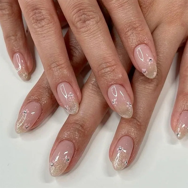 24Pcs Short Almond Press on Nails - Full Cover False Nails with Garden Flower Design, Colorful Wearable Manicure for Women & Girls | Perfect for Parties, Weddings, Daily Wear & Nail Art Enthusiasts