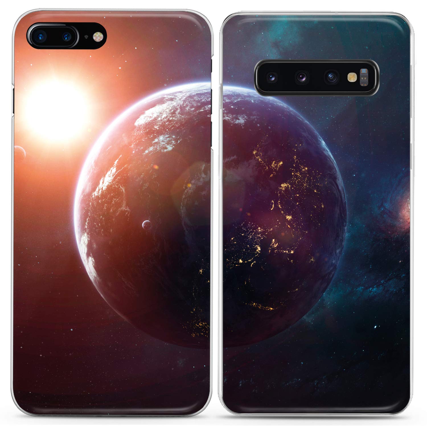 **Matching Couple Phone Cases for iPhone 16/15/14/13/12/11/Pro Max/Mini/Xs/X/6s/8 Plus/7+/Xr/10/SE/5 & Galaxy - Cute Space Planet Design - Best Gift for Boyfriend, Girlfriend, BFF, Couples - Durable Silicone Cover - Perfect for Anniversaries, Valentine's Day & Everyday Use**