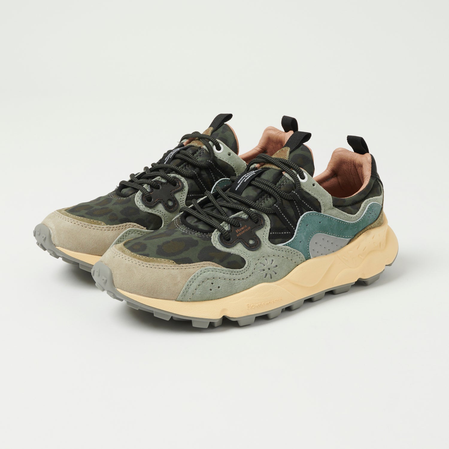 Flower Mountain Yamano 3 Suede & Nylon Sneakers for Men - Anthracite/Green Color - Lightweight Comfortable Walking Shoes for Outdoor Hiking & Casual Wear