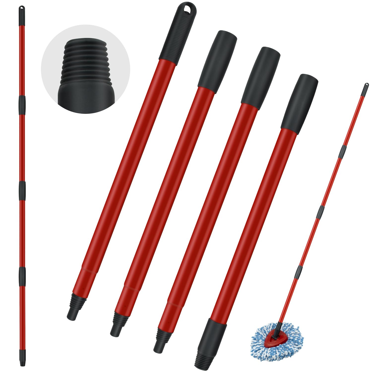 Oceda Spin Mop Handle Replacement - 4-Section Adjustable Mop Stick (30