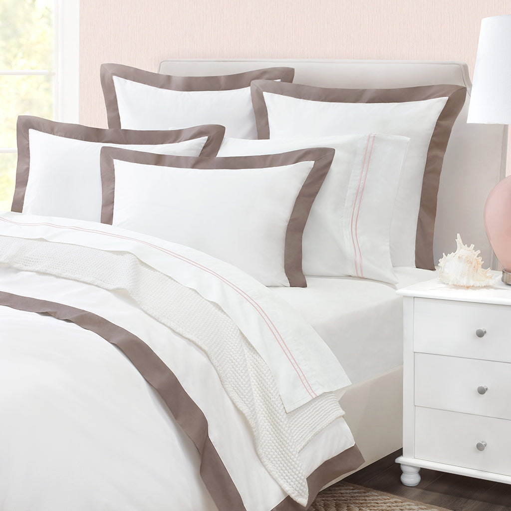 Premium Hazelnut & Linden Border Sham Pair - Soft & Stylish Pillow Covers for Bedroom Decor - Perfect for Master Bedroom, Guest Room, or Airbnb Styling
