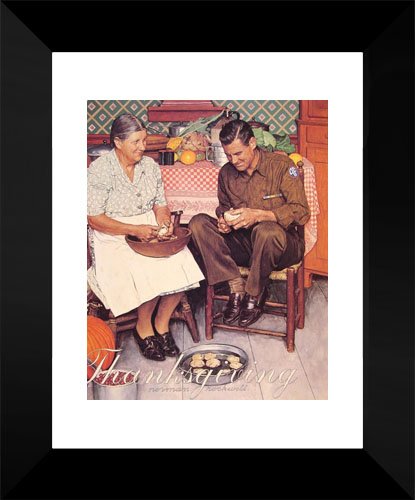 Norman Rockwell Thanksgiving Mother and Son Peeling Potatoes 15x18 Framed Art Print - Perfect for Home Decor, Holiday Gifts & American Nostalgia Wall Art