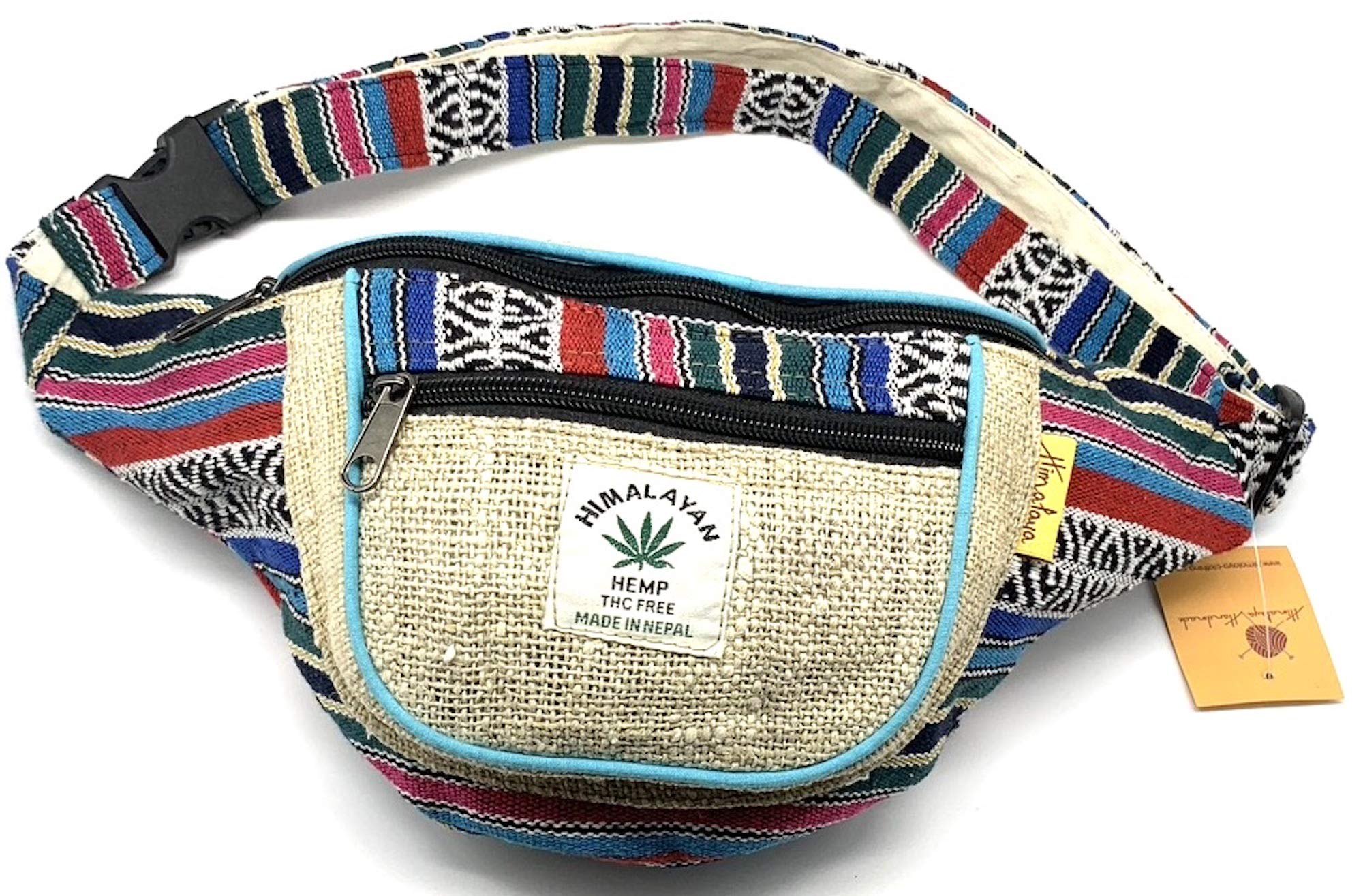 100% Himalayan Hemp Multi-Purpose Waist Pack Bag - Adjustable Strap Festival Belt Bag, Hip Bag, Bum Bag, Travel Bag, Holster Bag - Perfect for Music Festivals, Hiking, Travel & Everyday Use