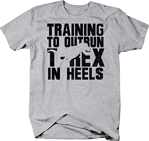 Women's Gym Workout Shirt - Training to Outrun T-Rex in Heels | Dinosaur Themed Fitness Apparel for Running, CrossFit & Funny Workout Motivation
