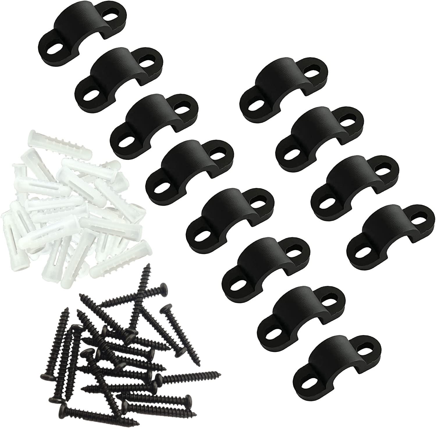 12Pcs Black Wire Shelf Loop Clips with Screws & Expansion Tubes - Heavy Duty Shelving Organizer for Kitchen, Garage, Closet Storage