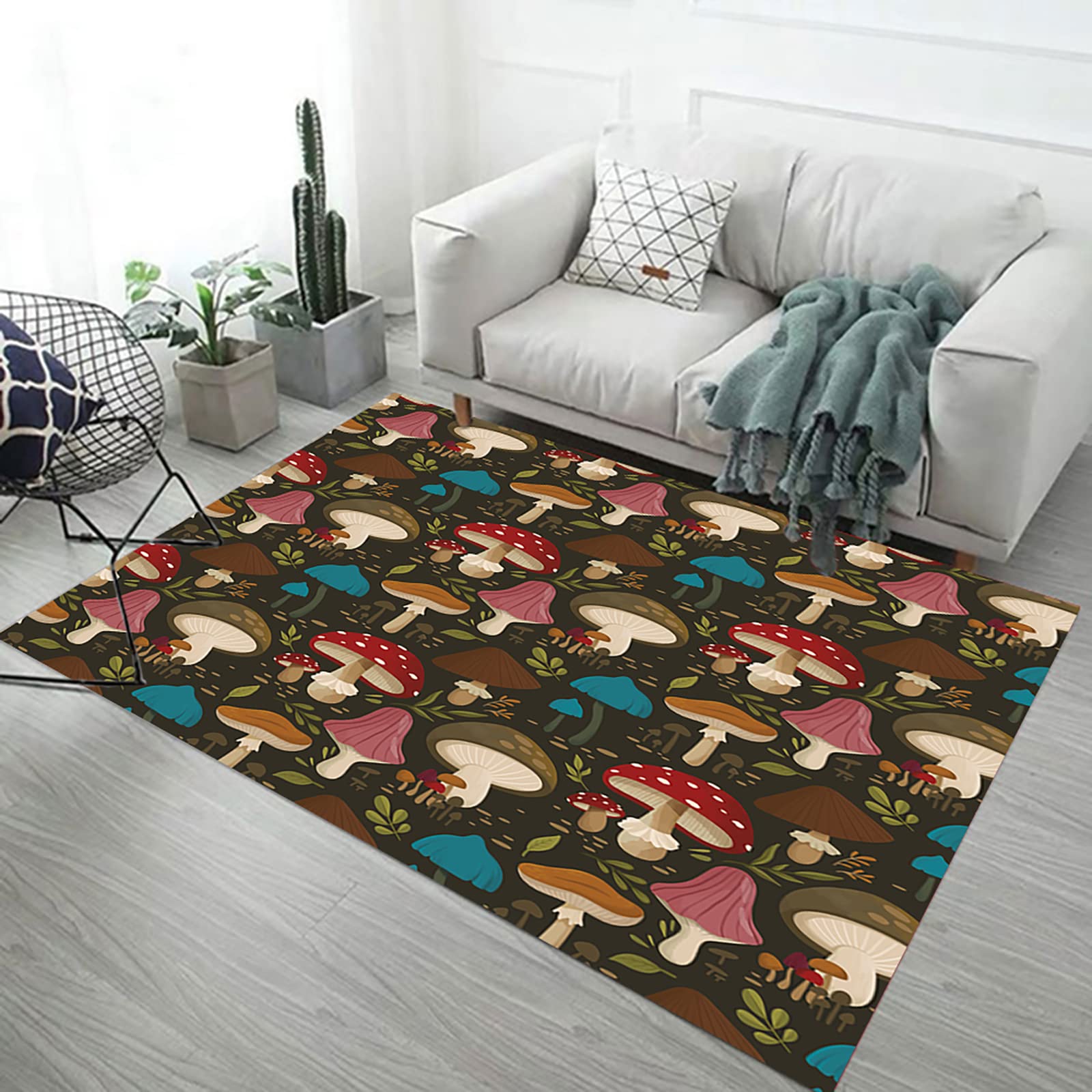 Trippy Mushroom Fantasy Area Rug - Abstract Geometric Non-Slip Floor Mat for Living Room, Dining Room, Bedroom & Kitchen - Perfect for Boho Decor, Psychedelic Home Design & Cozy Spaces