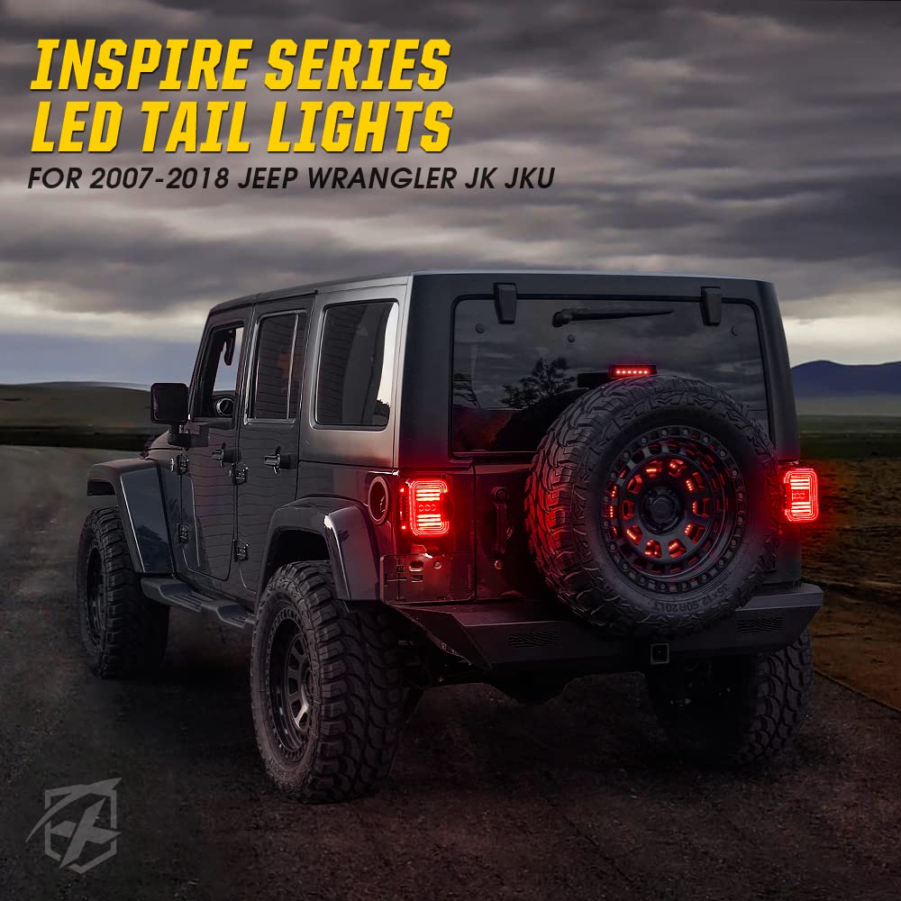 Xprite DOT Approved LED Tail Lights for 2007-2018 Jeep Wrangler JK & JKU (Sport/Sahara/Rubicon) - C-Shaped Clear Lens with Running, Brake, Turn Signal & Reverse Lights - Built-in EMC - Perfect for Off-Roading & Night Driving