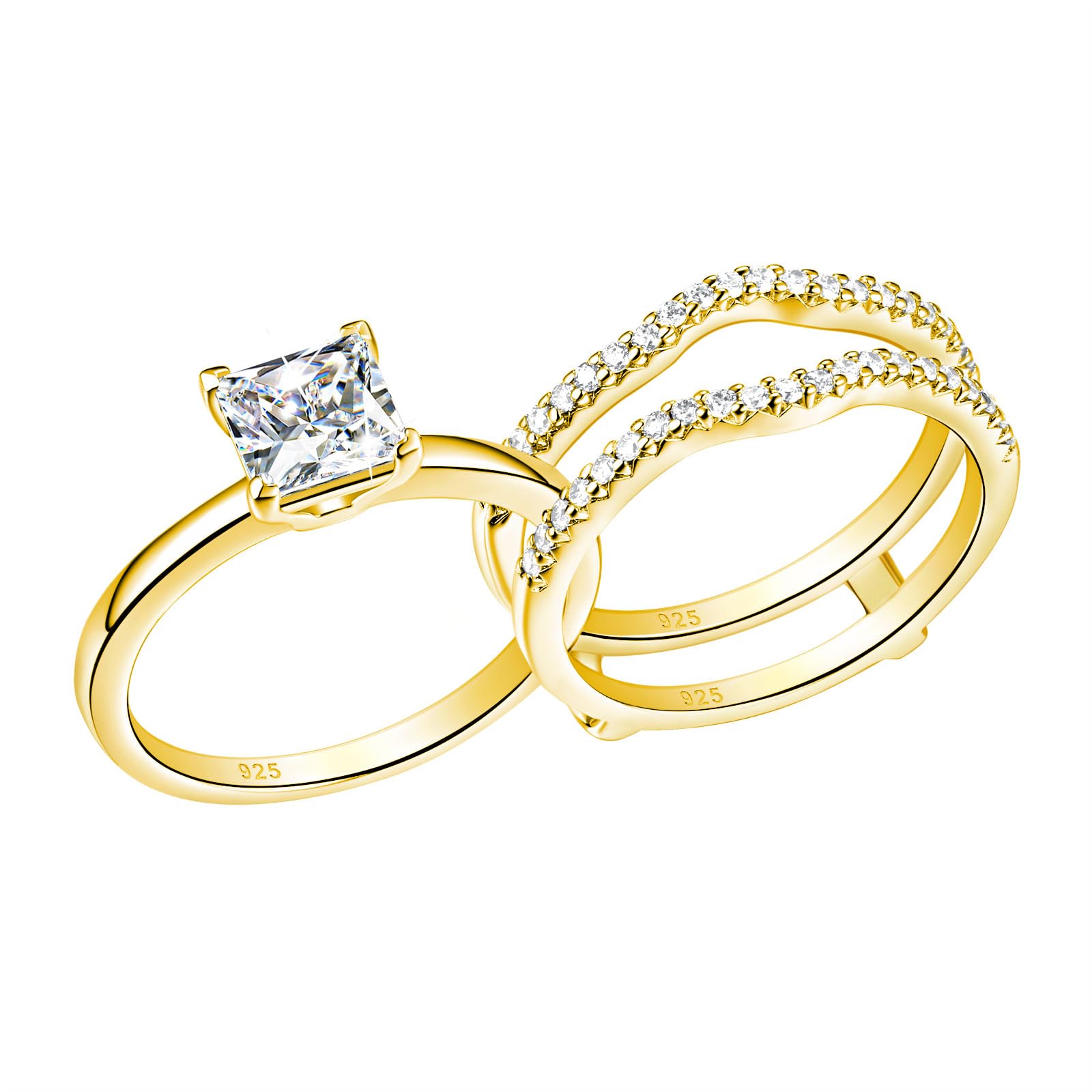 Princess Cut CZ Solitaire Engagement Ring Set with Wedding Band & Ring Enhancer - Sterling Silver Sizes 5-12 | Perfect for Proposals, Anniversaries & Bridal Jewelry
