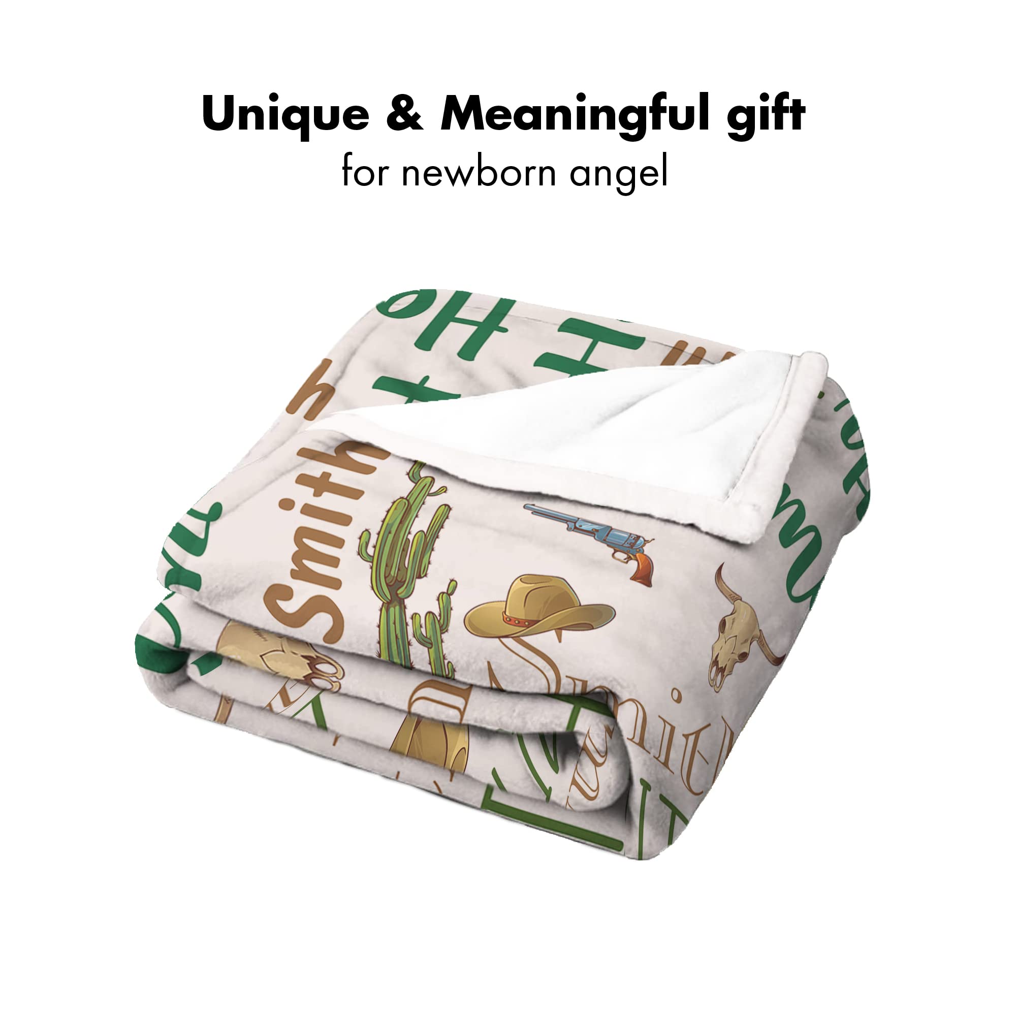 Personalized Cowboy Western Green Monogram Baby Blanket with Name - Western Nursery Theme Crib Blanket, Swaddle & Horse Design for Newborn Boys - Perfect for Cowboy-Themed Nurseries, Baby Showers & Western Gift Ideas