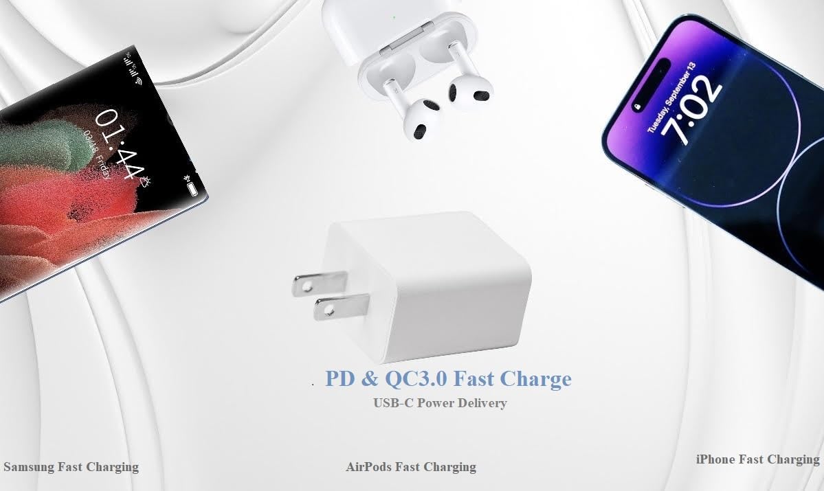 2-Pack MakPort 20W USB C Fast Charger Block - PD Power Delivery Wall Charger Adapter Compatible with iPhone 11/12/13/14/Pro Max, XS/XR/X, iPad Pro, AirPods Pro, Samsung Galaxy - Perfect for Home, Office & Travel Charging Needs