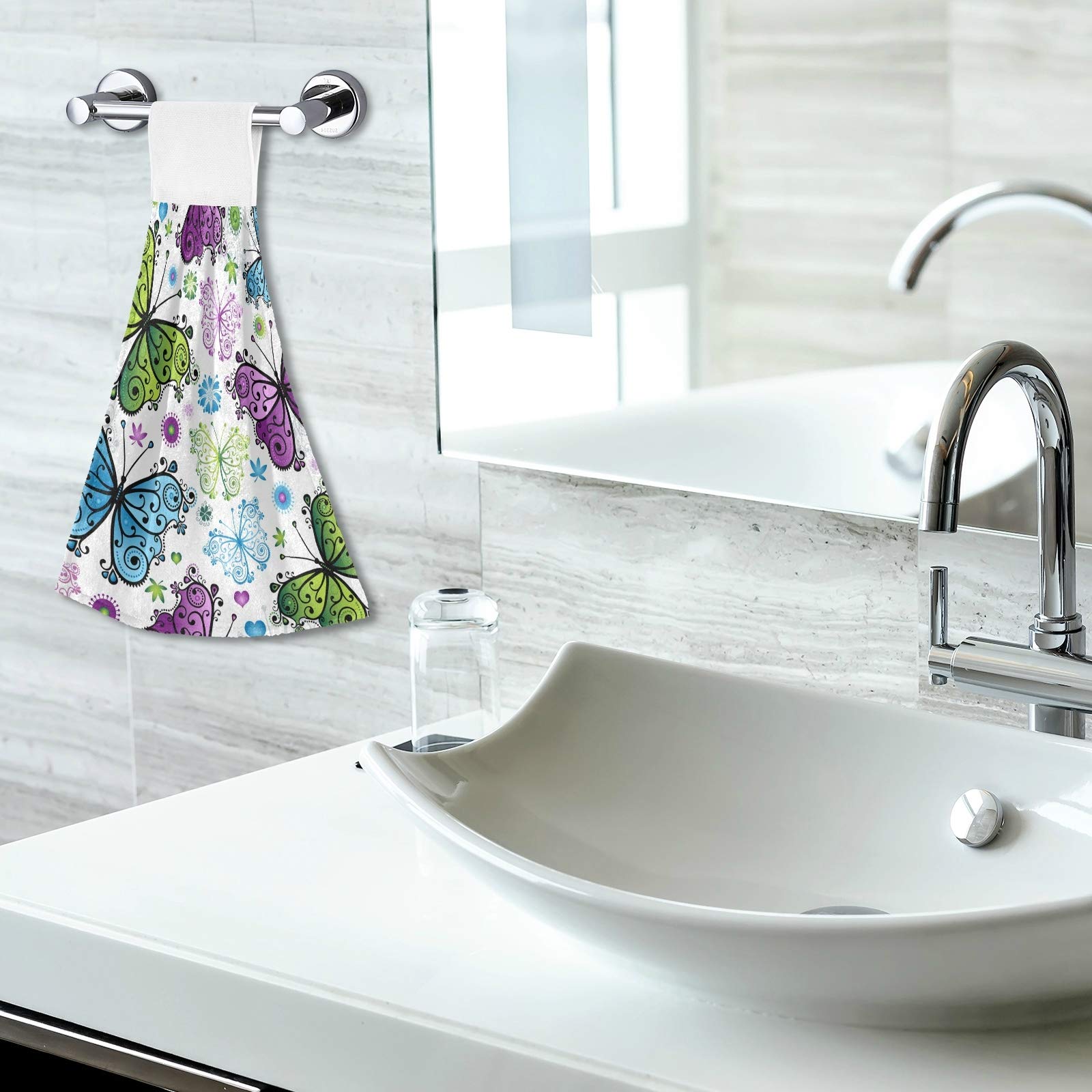 ALAZA 2-Pack Floral Butterfly Kitchen Towels - Super Absorbent Hanging & Hand Towels for Cooking, Baking, and Dish Drying