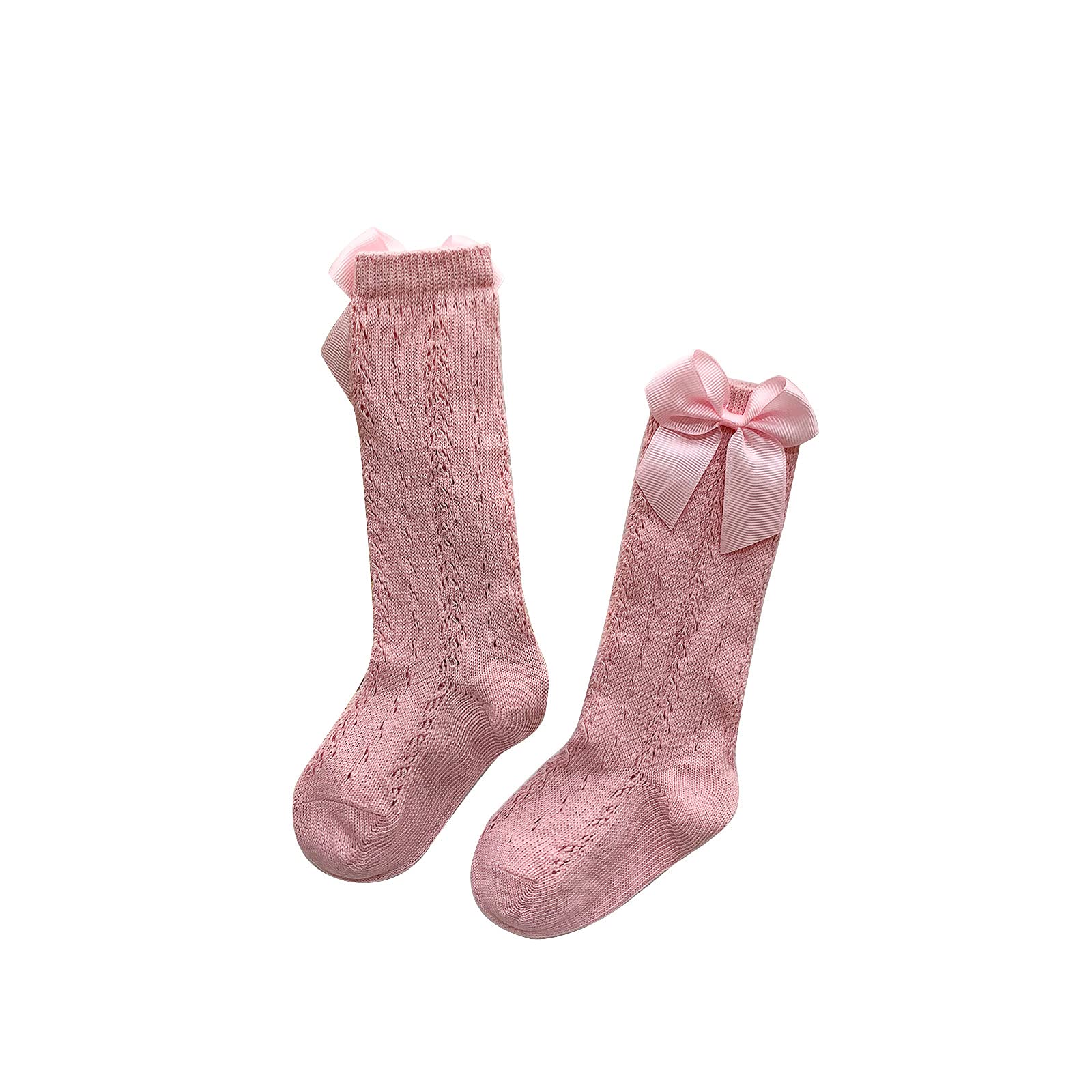 Baby Girl Cotton Knee High Bow Socks - Toddler Summer Long Socks with Ruffles - Uniform Stockings for Infants - Perfect for School, Parties & Special Occasions