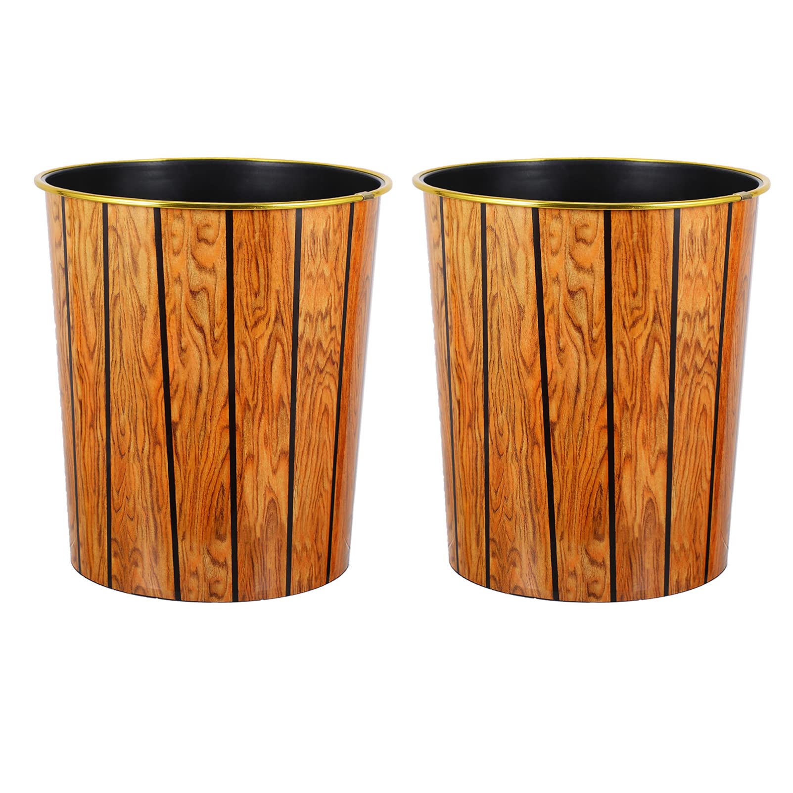 DOITOOL 2-Pack Round Plastic Trash Can - Small Bamboo Design Wastebasket for Bathroom, Kitchen & Office - Durable PP Material Garbage Bin with Wooden Look - Perfect for Home, Office & Commercial Spaces