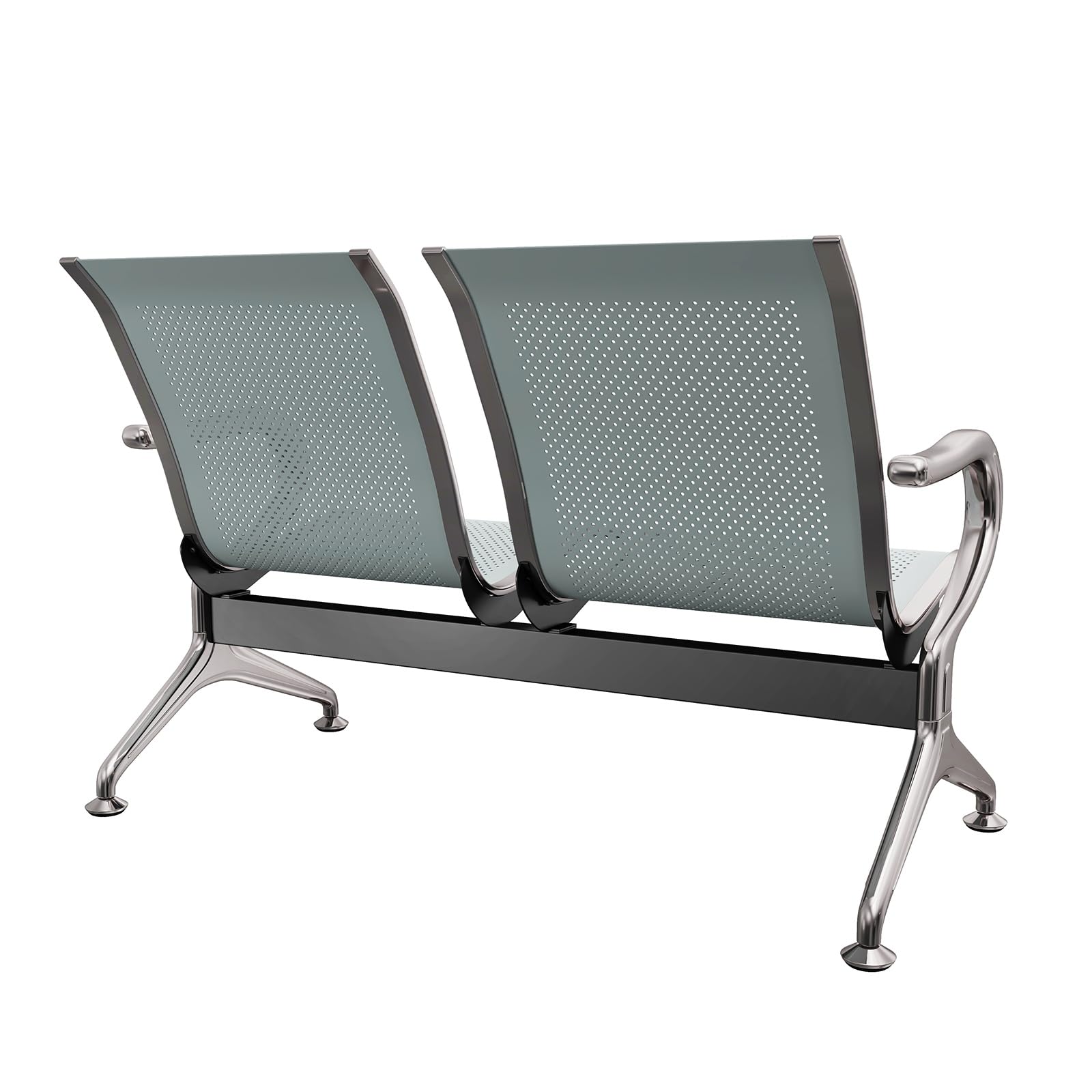 Kinsuite 2-Piece Waiting Room Chair Set - 4-Seat Reception Bench for Airport, Office, Bank & Hospital Lobby - Durable Silver Metal Seating Furniture for Business & Public Spaces