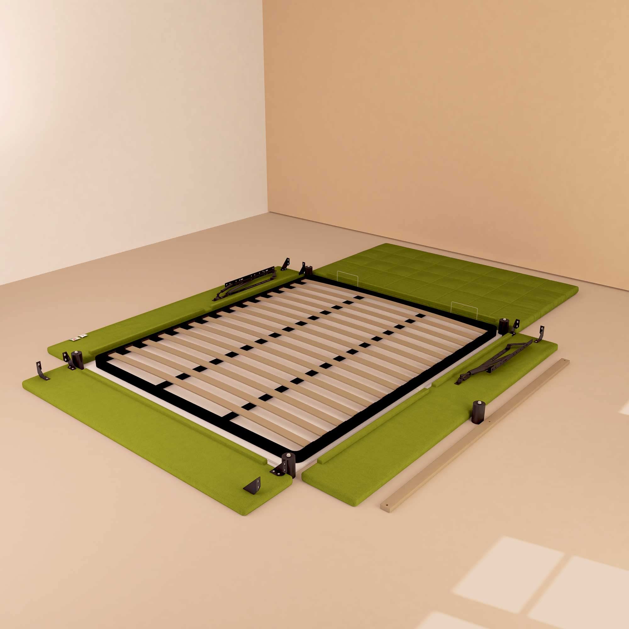 Baldiflex Single Bed with Storage, Dublin Fabric Model, Slatted Base for Single Mattress, 90 x 190 cm, Elegant Headboard, Green - Perfect for Small Spaces, Guest Rooms & Dormitories