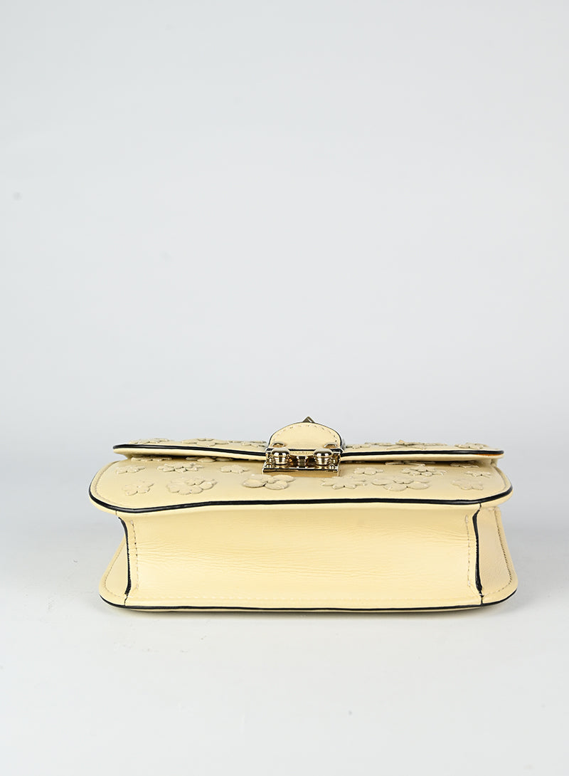 Valentino White Leather Handbag with Floral Design - Perfect for Women's Fashion, Parties & Special Occasions