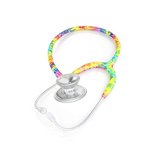 MDF Instruments MD One Epoch Lightweight Titanium Stethoscope for Adults - Tie Dye Silver Tube with Silver Chestpiece & Headset (MDF777TTD) - Ideal for Doctors, Nurses, and Medical Professionals in Hospitals & Clinics
