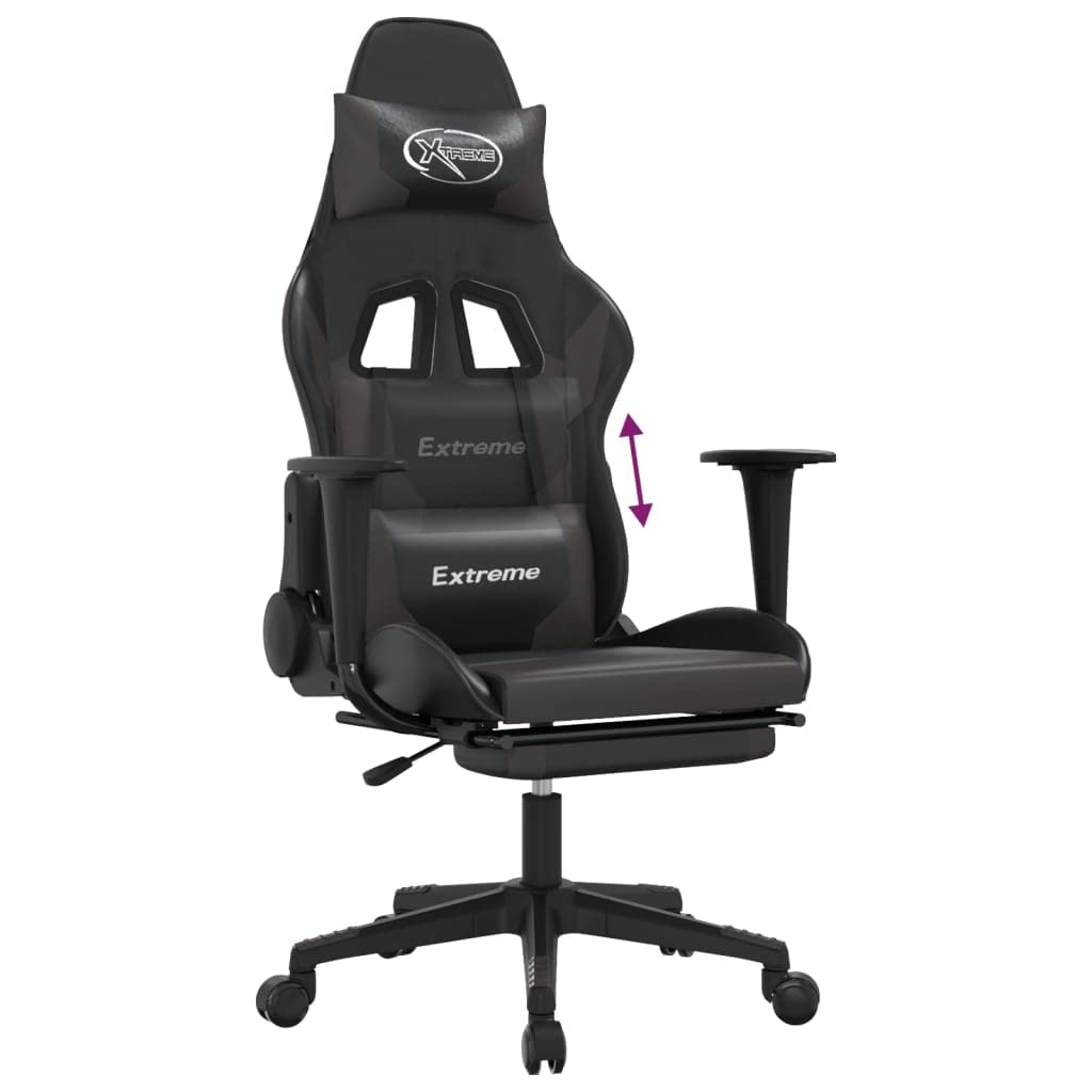Premium Gaming Chair with Adjustable Footrest - Ergonomic Computer & Office Racing Chair - Modern Black & Gray Faux Leather for Home, Lab & Internet Cafe - Perfect for Esports, Work & Relaxation