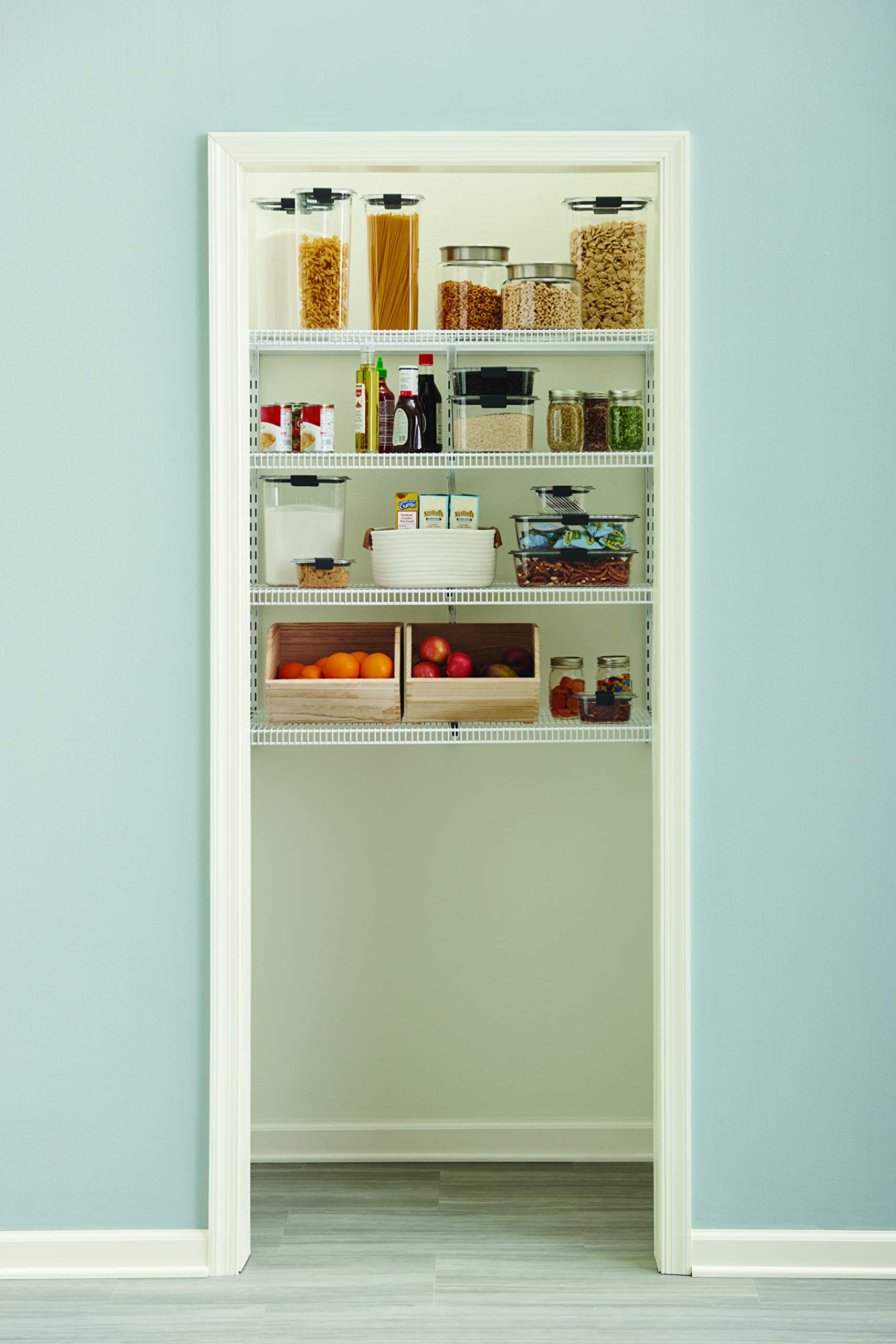 Rubbermaid 36-Inch White Wall Mount Pantry Organizer Shelf System - 4-Tier Wire Shelving with Mounting Hardware - Space Saving Storage for Kitchen, Closet, Garage & Home Organization