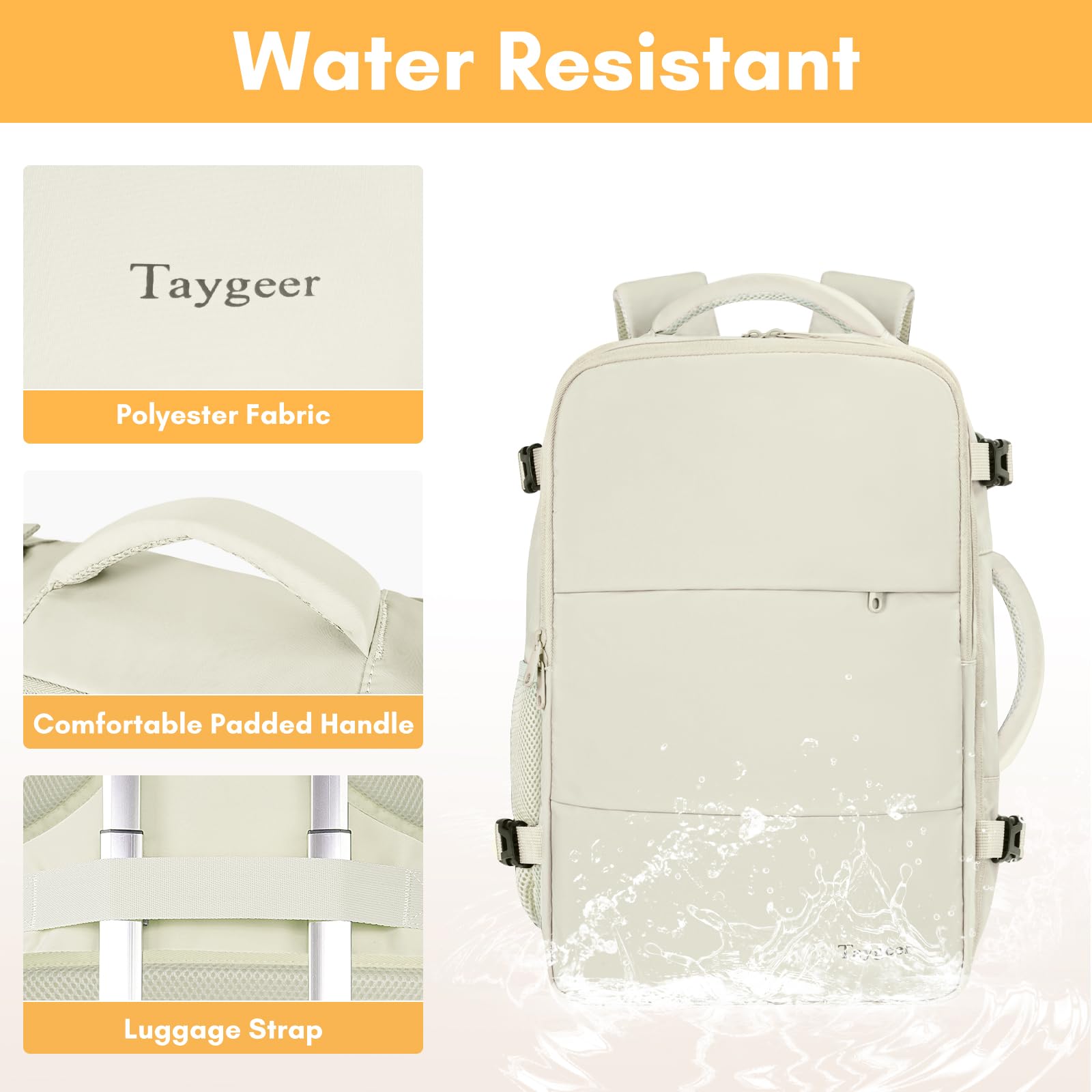 Taygeer Women's Travel Backpack with USB Charging Port & Shoe Compartment - TSA Approved 15.6 Inch Laptop Backpack for College, Gym, Business & Hiking - Lightweight Carry-On Flight Backpack for Weekender Trips & Casual Day Use (Beige) | Perfect for Air Travel, Commuting & Outdoor Adventures