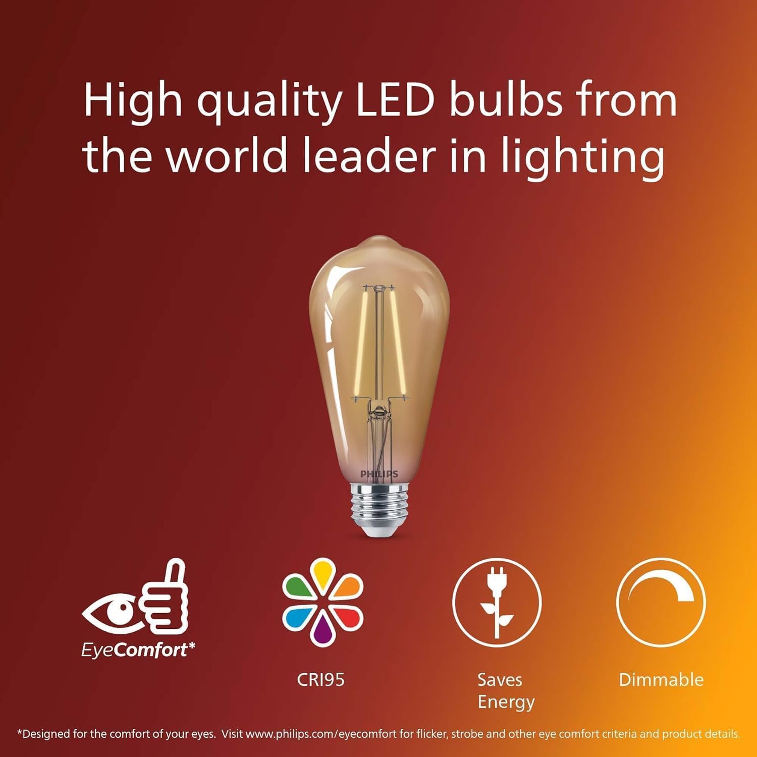 Vintage Spiral ST19 Dimmable LED Light Bulbs - E26 Base, Flicker-Free with EyeComfort Technology - Warm Amber 2000K, 300 Lumen - 4 Pack - Perfect for Bedroom, Living Room, and Restaurant Ambiance Lighting