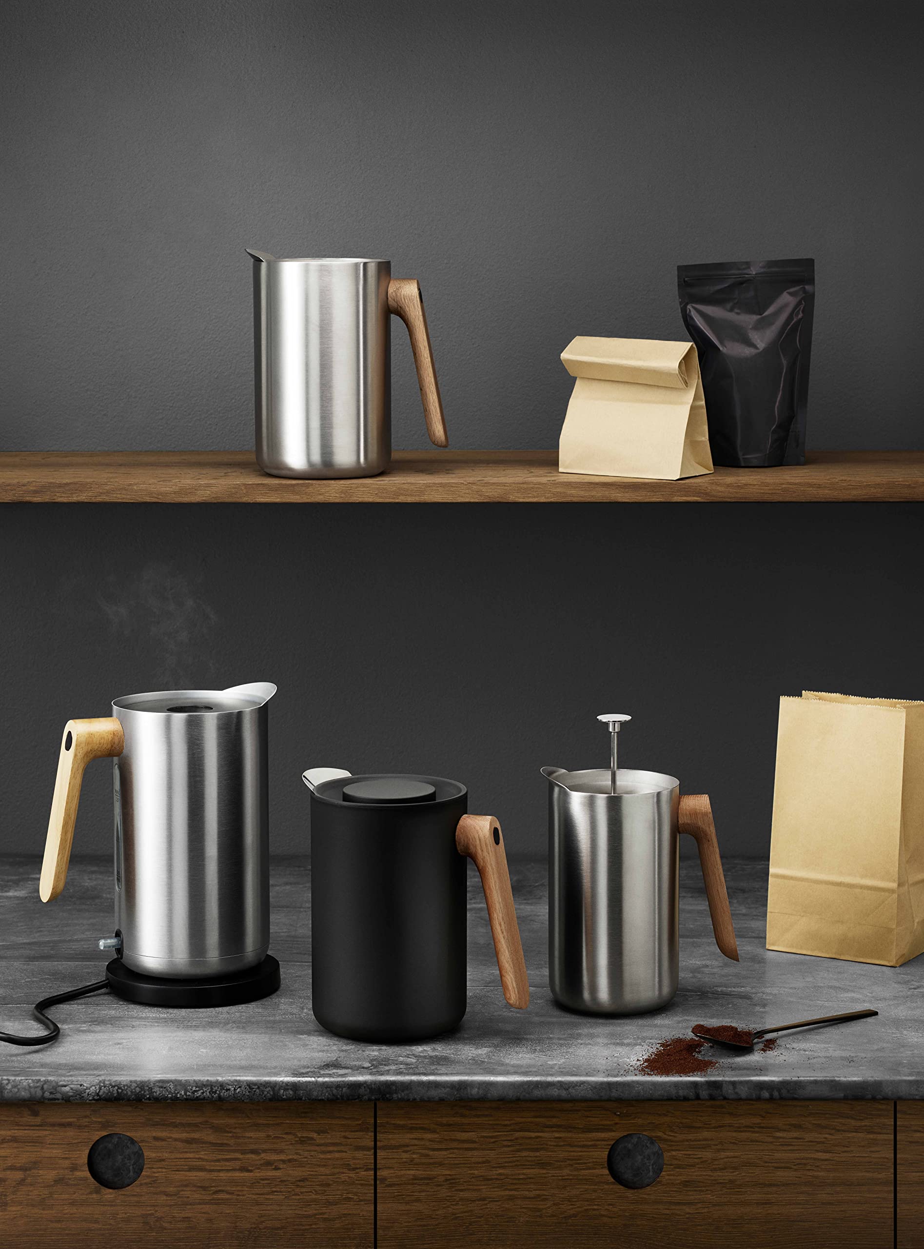 Premium 1.0L Stainless Steel Vacuum Insulated Jug - Nordic Kitchen Design for Hot & Cold Beverages - Perfect for Coffee, Tea, Outdoor Picnics & Office Use