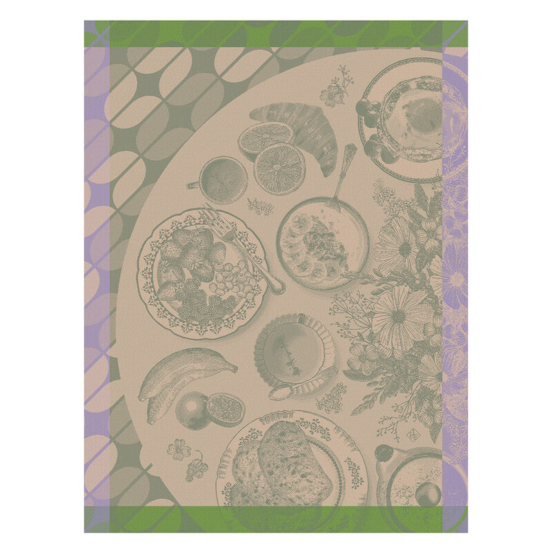 Premium Jacquard Francais Tea Towel - 100% Cotton Kitchen Towel for Brunch & Gourmet Dining - Green, 24 x 31 Inches - Perfect for Hosting, Cooking & Elegant Table Settings