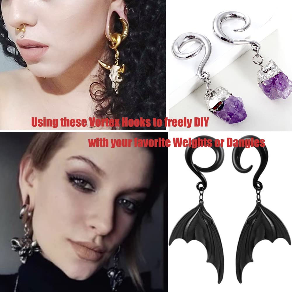 Casvort 6 PCS 4mm-10mm Hypoallergenic 316 Stainless Steel Ear Gauges - Trendy Silver Gold Black Hook Plugs, Ear Tunnels & Weights for DIY Body Jewelry - Perfect for Ear Stretching, Piercing & Alternative Fashion Styles