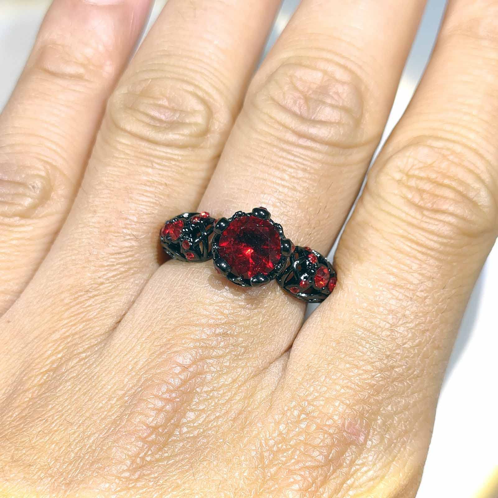 Matching Couple Rings for Women and Men - His & Her Wedding Bands with Red CZ Stones - Elegant Crown Design for Anniversary, Engagement, or Romantic Gift