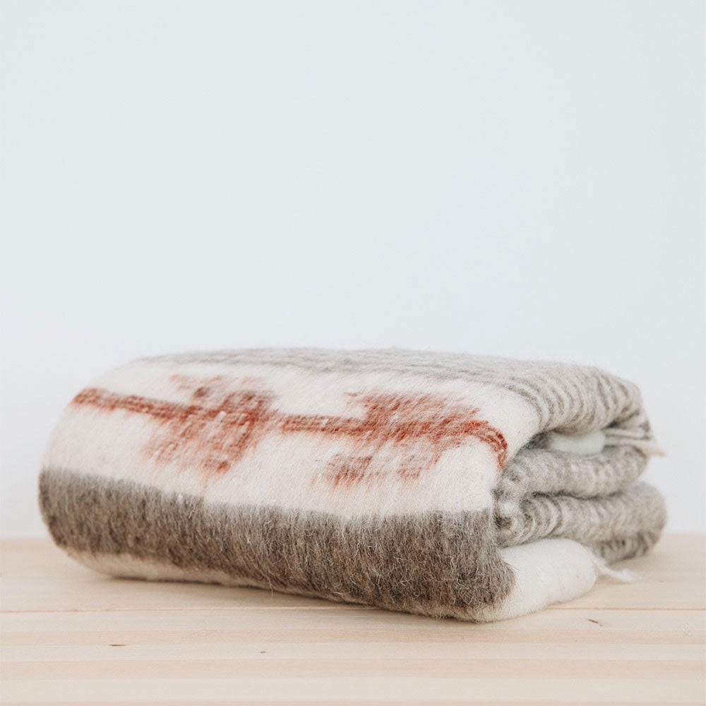 Hand Loomed Blanket - Soft Grey & Cayenne Striped Throw - Cozy Home Decor for Sofa, Bed & Winter Nights