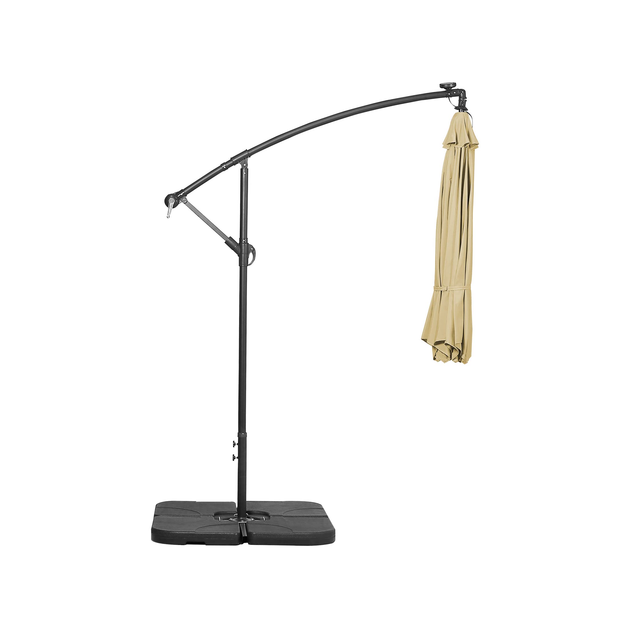 WO Home Furniture 10ft Cantilever Patio LED Umbrella Set - 3 Piece Outdoor Umbrella with Stand & Weighted Base (Beige) - Perfect for Poolside, Backyard, and Garden Relaxation