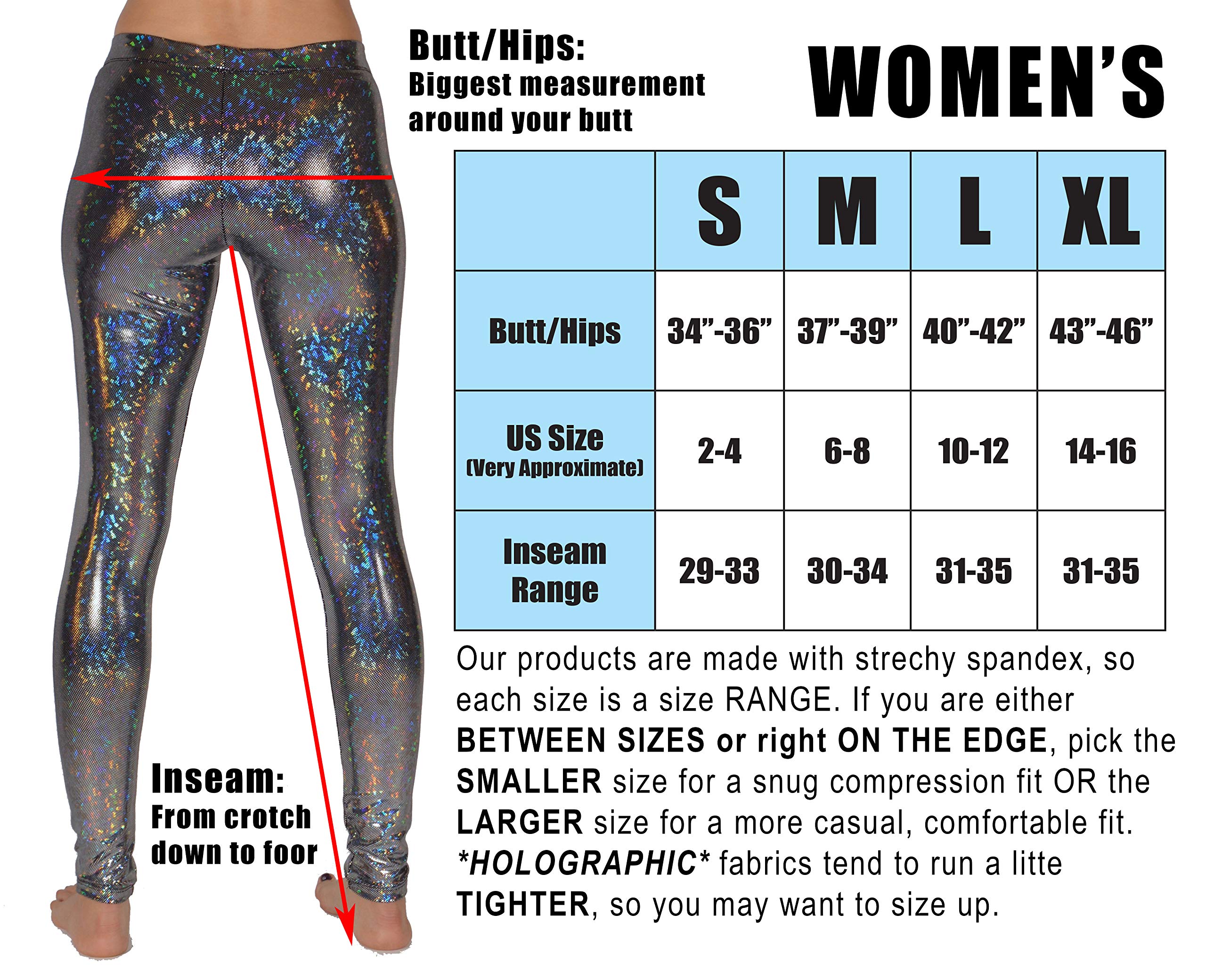 Women's Holographic Leggings - Iridescent Disco Yoga Pants with High Waist & Stretchy Fabric | Trendy Festival Outfit for Raves, Concerts & Dance Parties | Made in USA