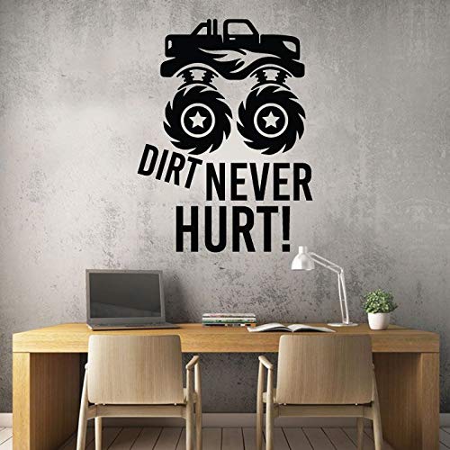 Monster Truck Wall Decals - 40x35 Inch Vinyl Stickers for Kids Room, Nursery & Kindergarten Decor - Fun Dirt Never Hurt Toy Car Art for Boys & Girls Bedroom - Easy Peel & Stick Home Wall Decorations