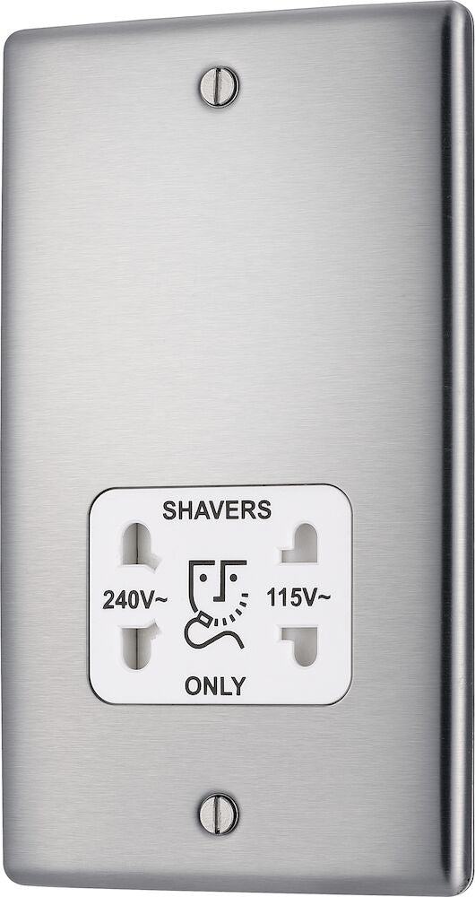 BG Nexus NBS20W Brushed Steel Shaver Socket - Waterproof Bathroom Shaving Outlet for Electric Razors & Toothbrushes - Perfect for Hotels, Spas & Home Bathrooms