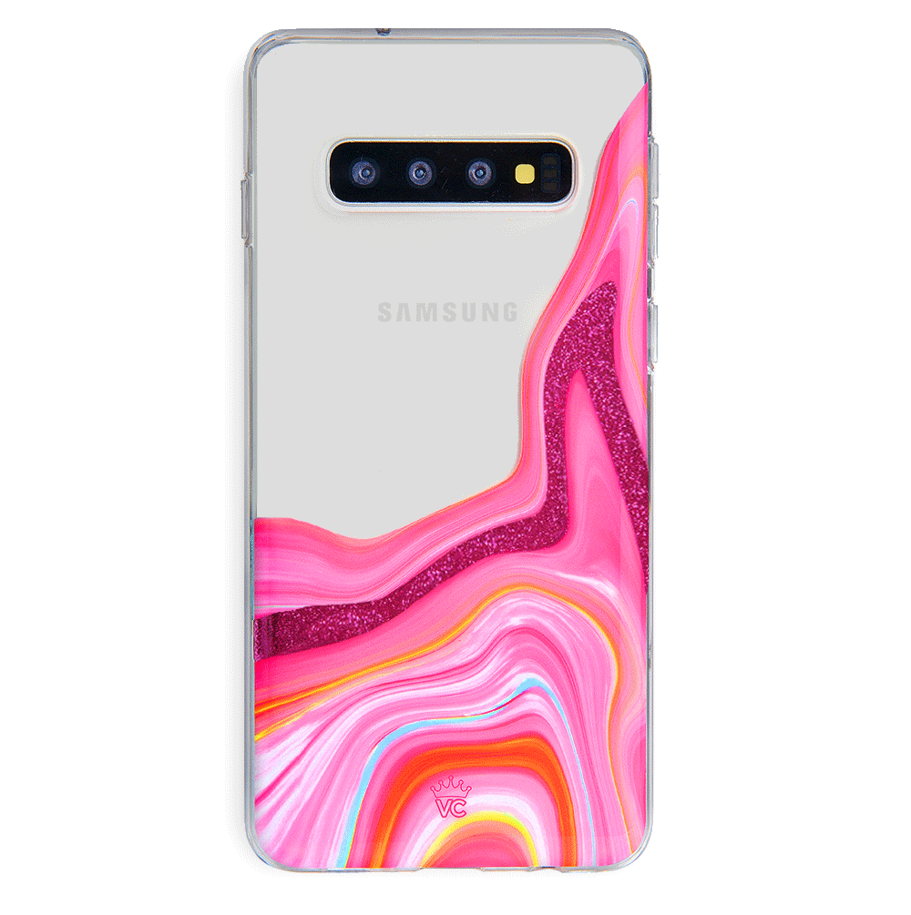 Pink Geode Glitter Samsung Phone Case - Protective Cover for Samsung Galaxy S21/S20/Note 20 - Sparkly Crystal Design for Women & Girls - Perfect Gift for Birthday, Christmas & Daily Use