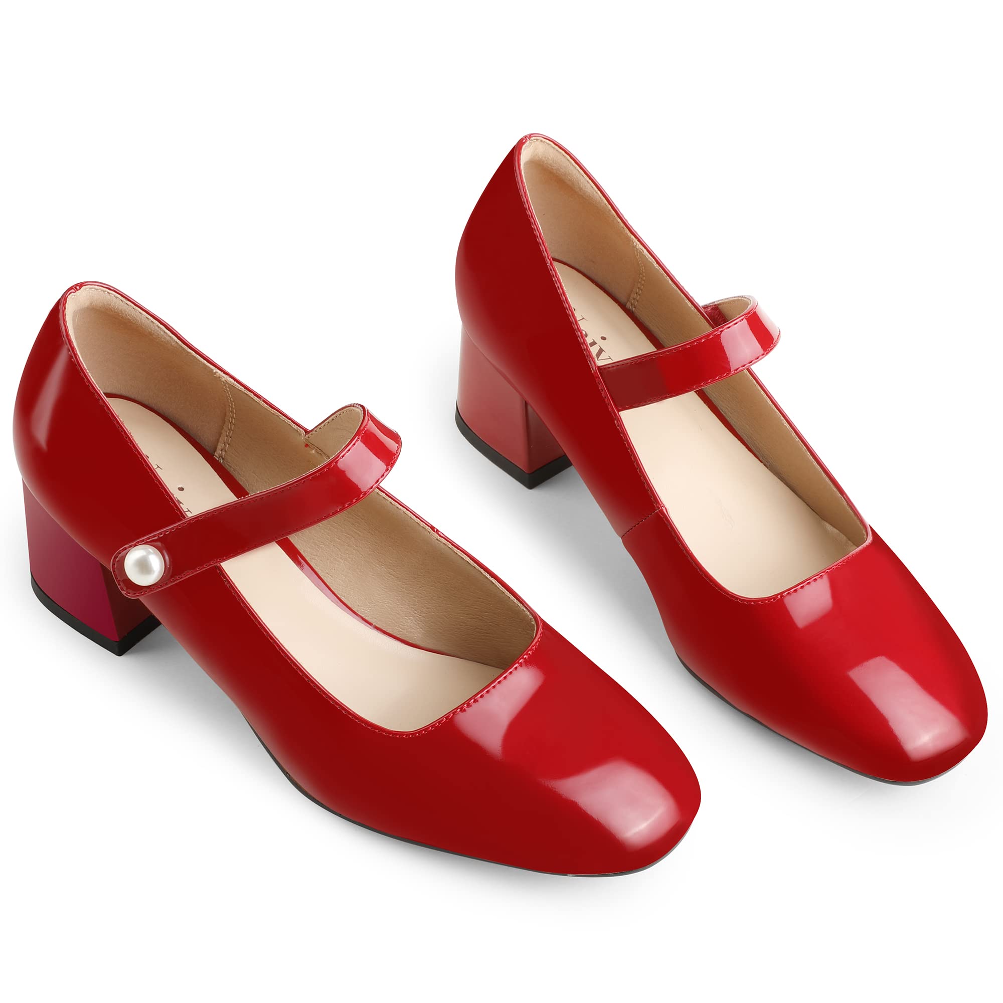Naiyee Women's Mary Jane Shoes - Chunky Low Heel Ankle Strap Dress Pumps with Rounded Toe | Comfortable & Stylish for Work, Parties & Weddings