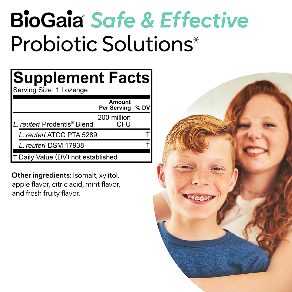 BioGaia Prodentis Kids Dental Probiotics - Apple-Flavored Lozenges for Teeth & Gum Health | Supports Oral & Gut Health | 30 Lozenges per Pack | Ideal for Children's Daily Oral Care Routine & Travel