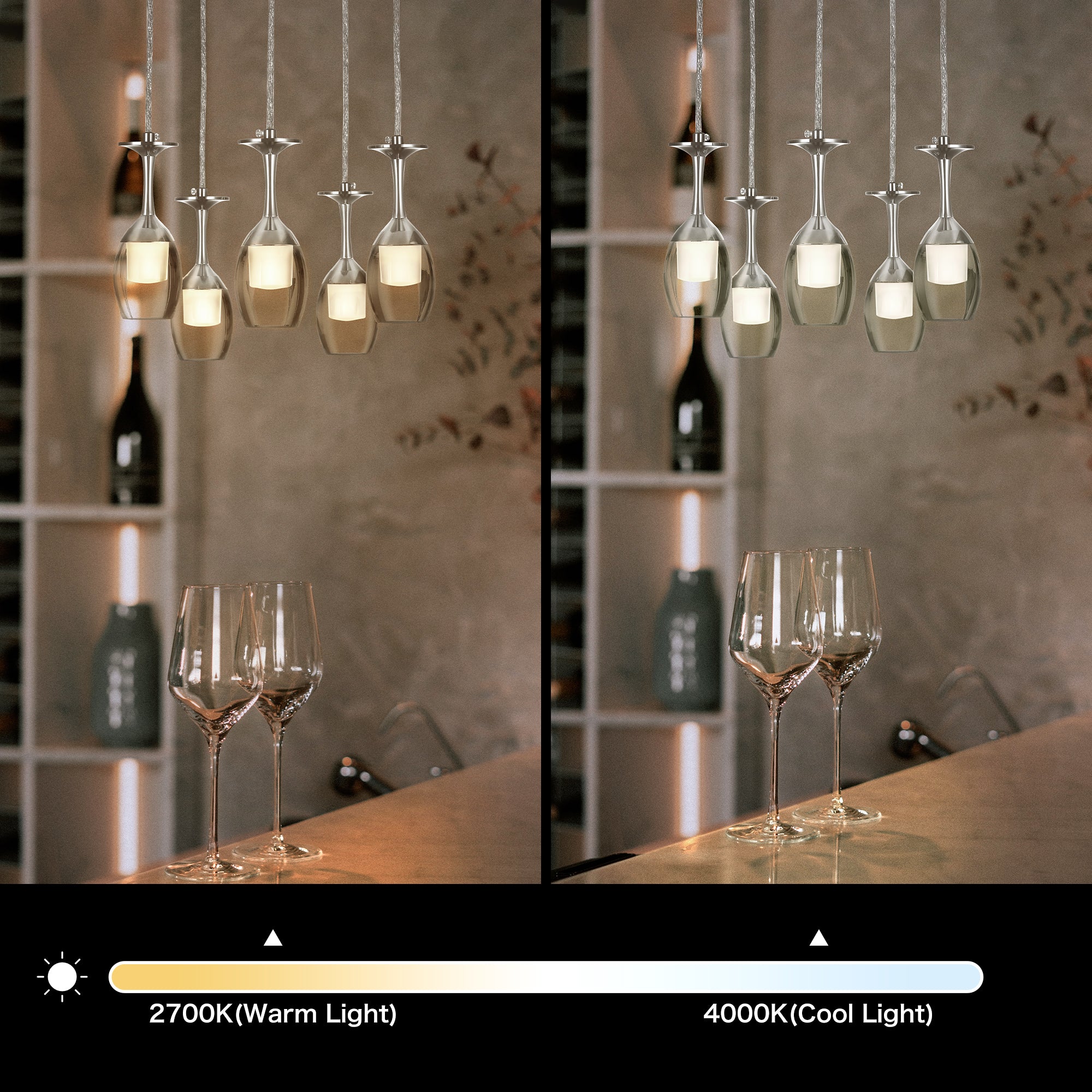 Bacchus Clear Acrylic Red Wine Glass Shaped Smart RGB Pendant Light - Modern LED Hanging Lamp for Dining Room, Bar, and Home Decor