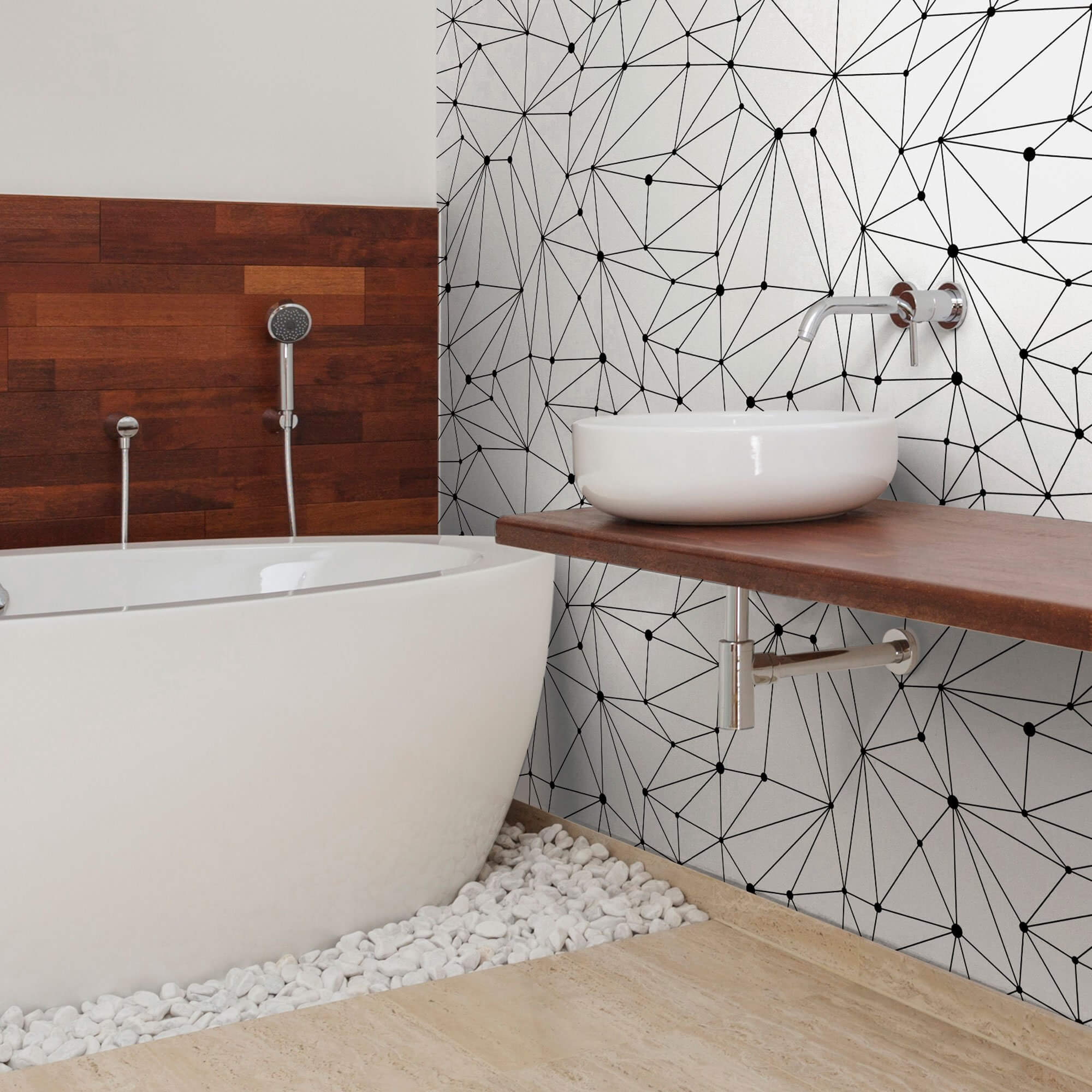 Black and White Geometric Peel and Stick Removable Wallpaper - Self-Adhesive Decorative Wall Covering for Living Room, Bedroom, Office & Nursery Decor