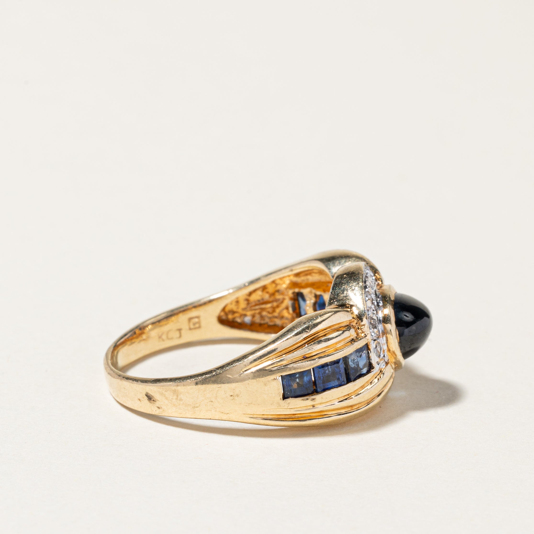14K Yellow Gold Blue Sapphire & Diamond Cocktail Ring - 1.97ctw Sapphire & 0.10ctw Diamond - Size 7.75 - Elegant Statement Jewelry for Parties, Weddings & Special Occasions